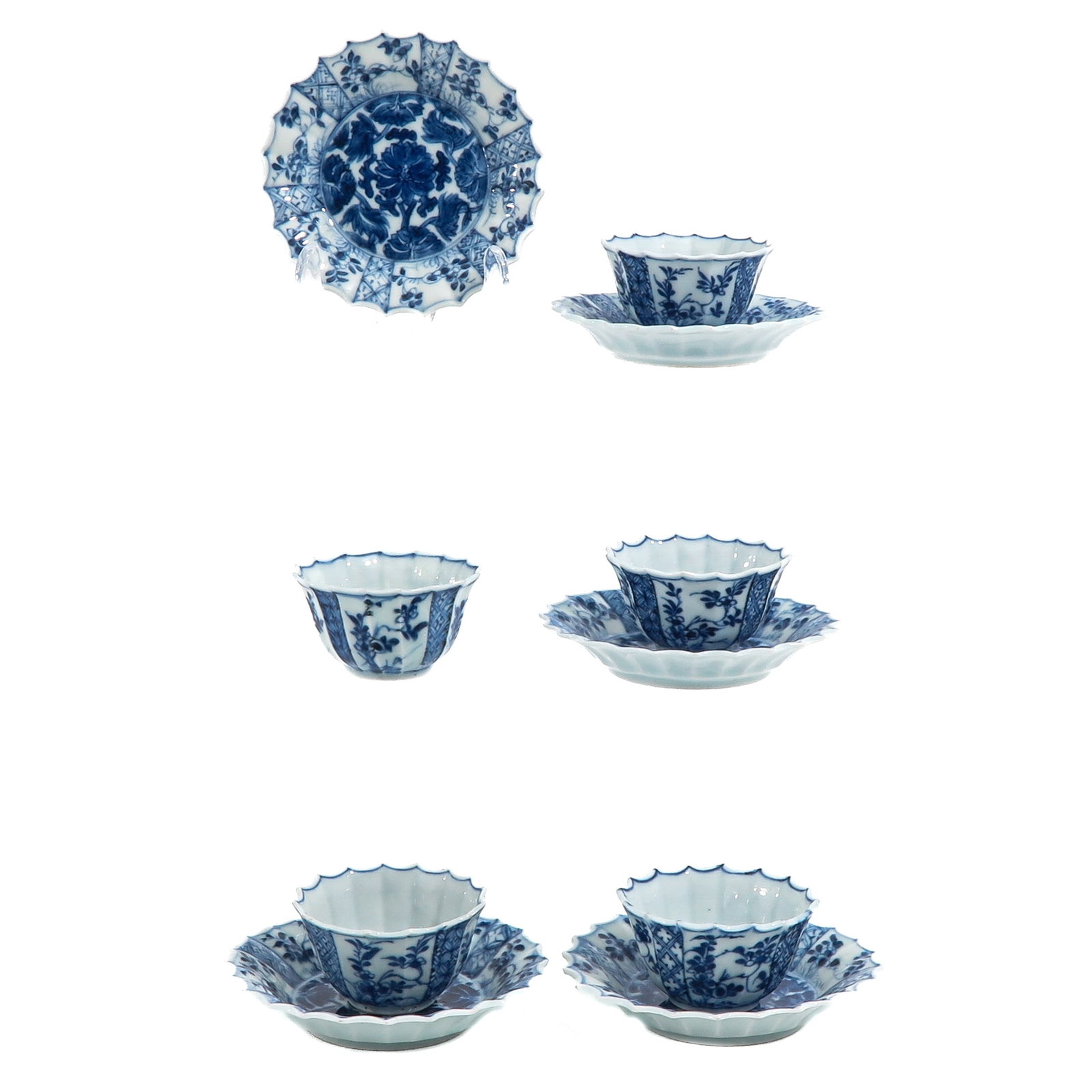 A Set of 5 Blue and White Cups and Saucers (1 of 8)