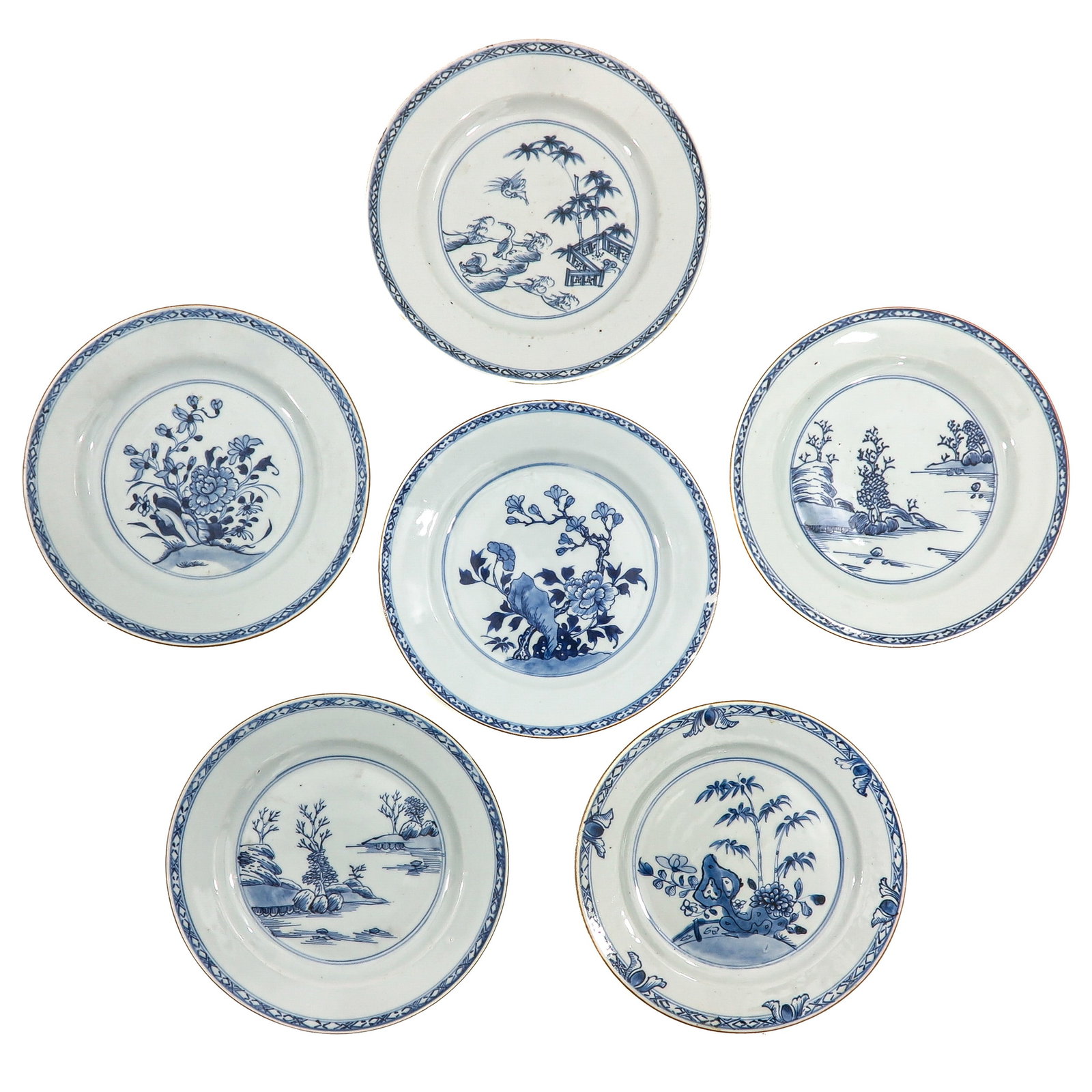 A Group of 6 Blue and White Plates (1 of 6)
