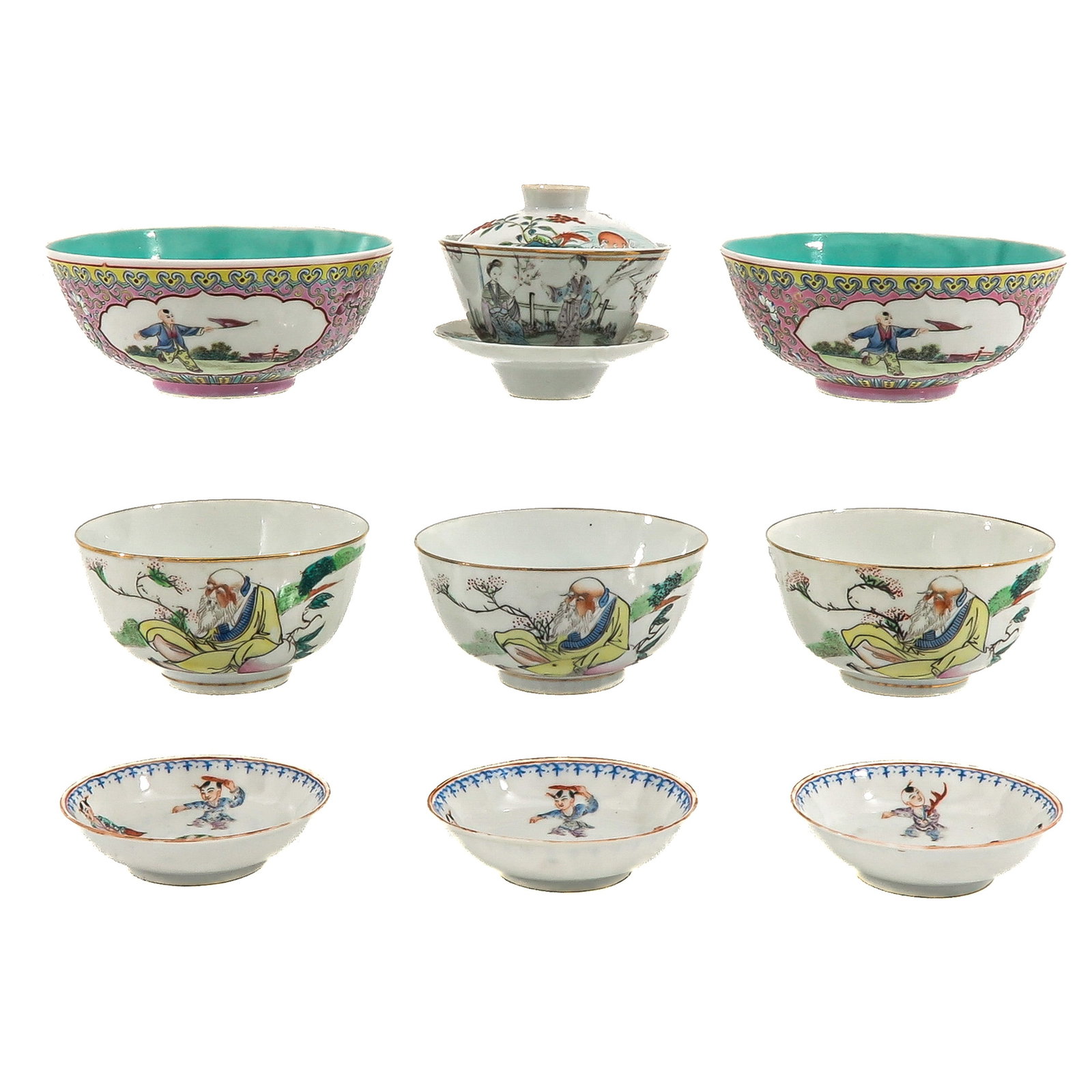 A Group of Porcelain: Including small bowlsand cups, in a variety of decors, including 18th Century, chip and hairline.