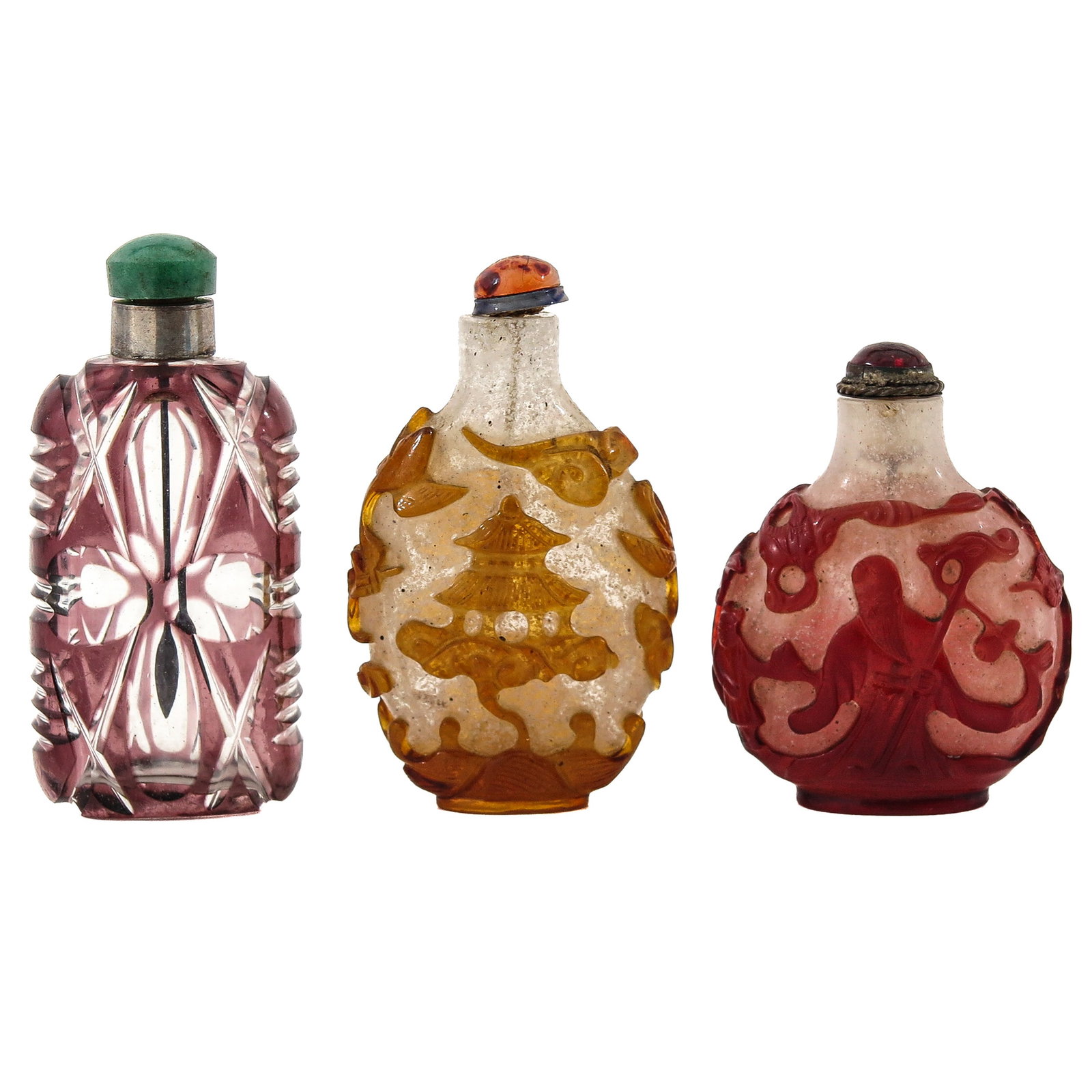 A Group of 3 Peking Glass Snuff Bottles (1 of 6)