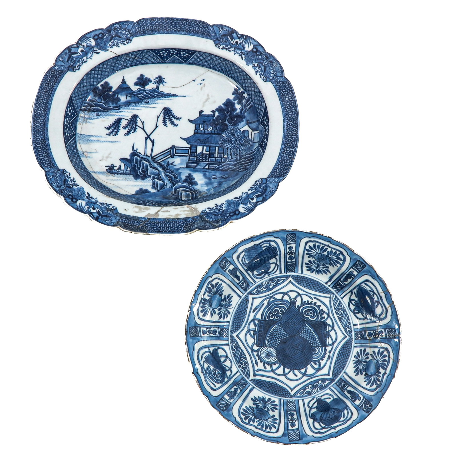A Blue and White Serving Platter and Plate (1 of 6)