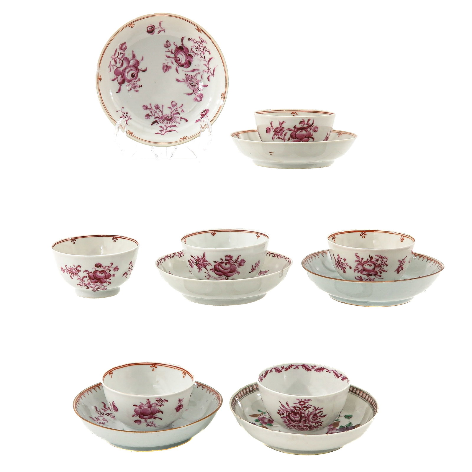 A Group of 6 Famille Rose Cups and Saucers (1 of 8)