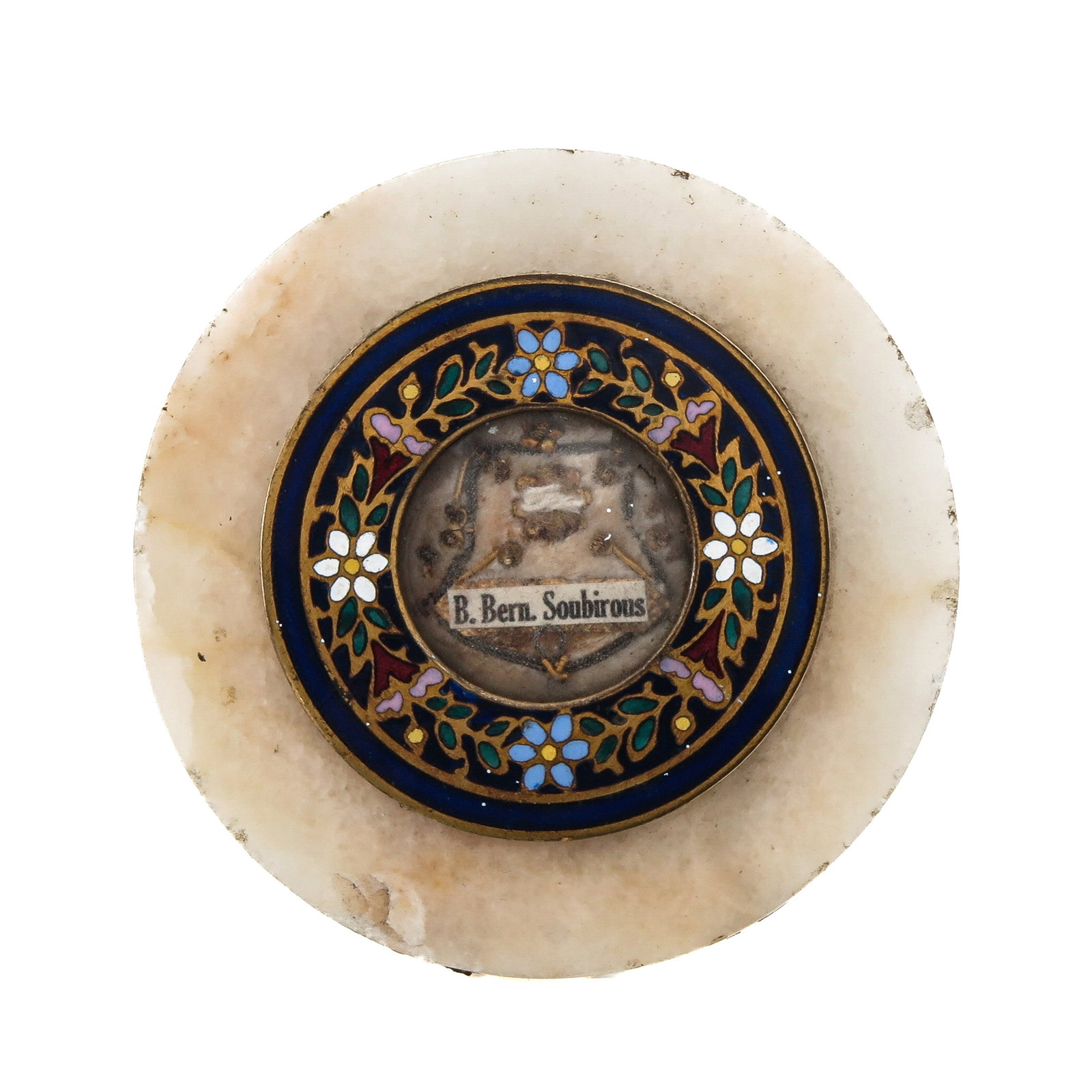 Reliquary frame: cloisonné, containing a relic of Saint Bernadette Soubirous, height 8 cm., you are purchasing the reliquary, the relics are a gift