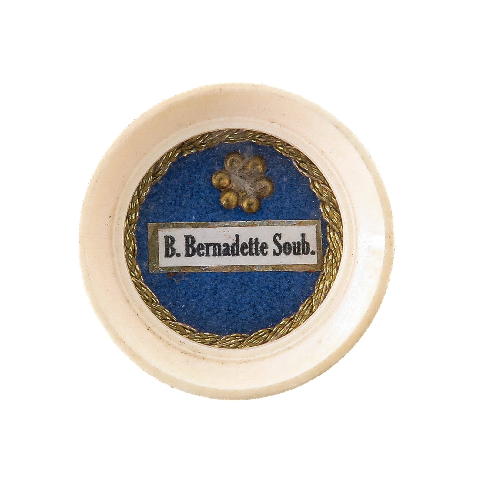 Sealed Theca: containing a relic of Saint Bernadette Soubirous, diameter 3 cm., you are purchasing the reliquary, the relics are a gift