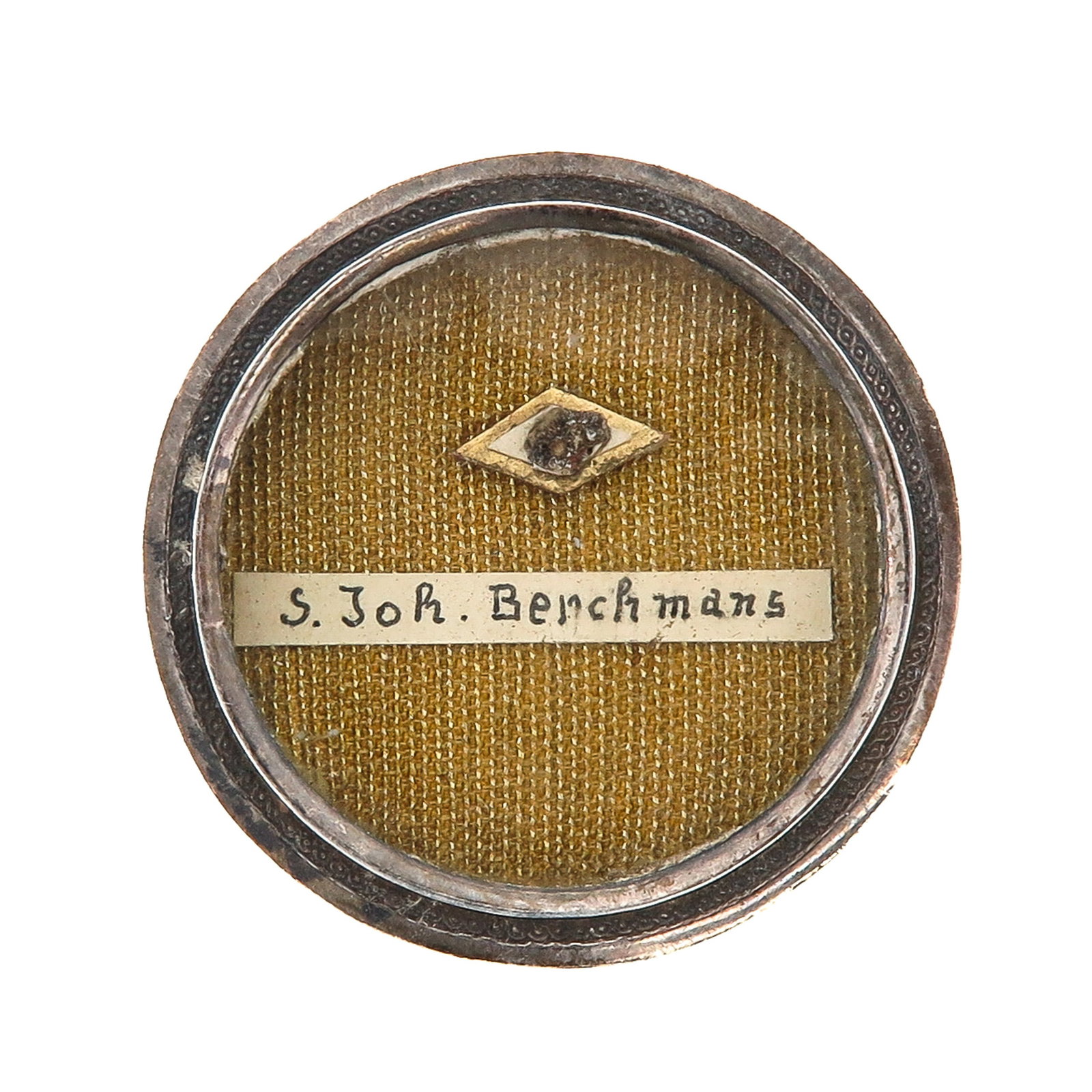 Sealed Theca: containing a relic of Saint John Berchmans (confessor, patron of students and pupils), with certificate, diameter 3 cm., you are purchasing the case, the relics are a gift