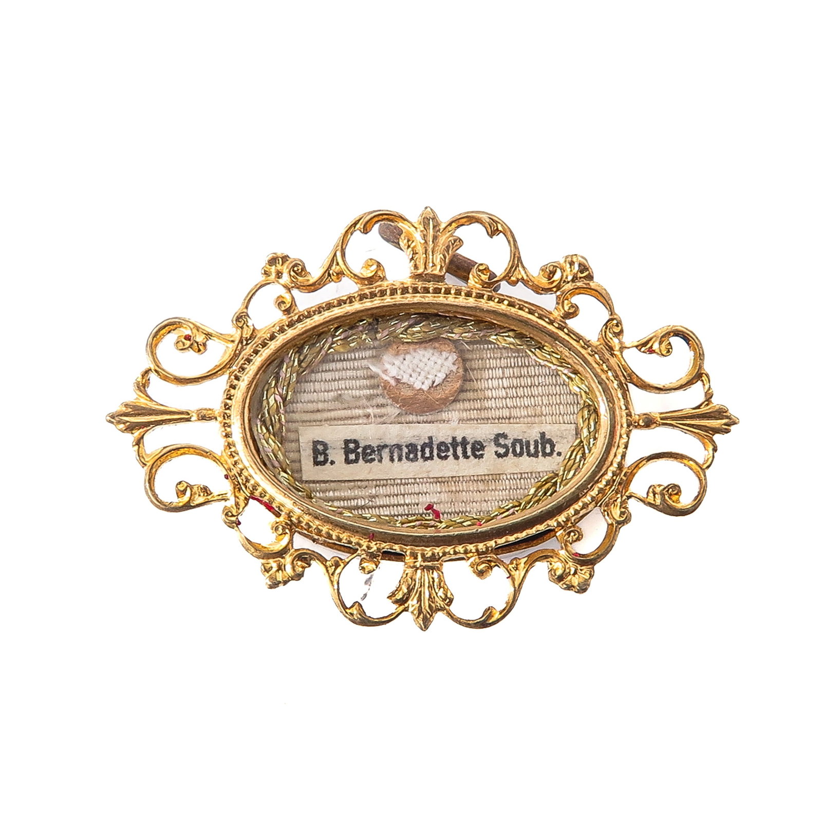 Sealed Theca: containing a relic of Saint Bernadette Soubirous (visionary of Lourdes), 4 x 3 cm., you are purchasing the case, the relics are a gift