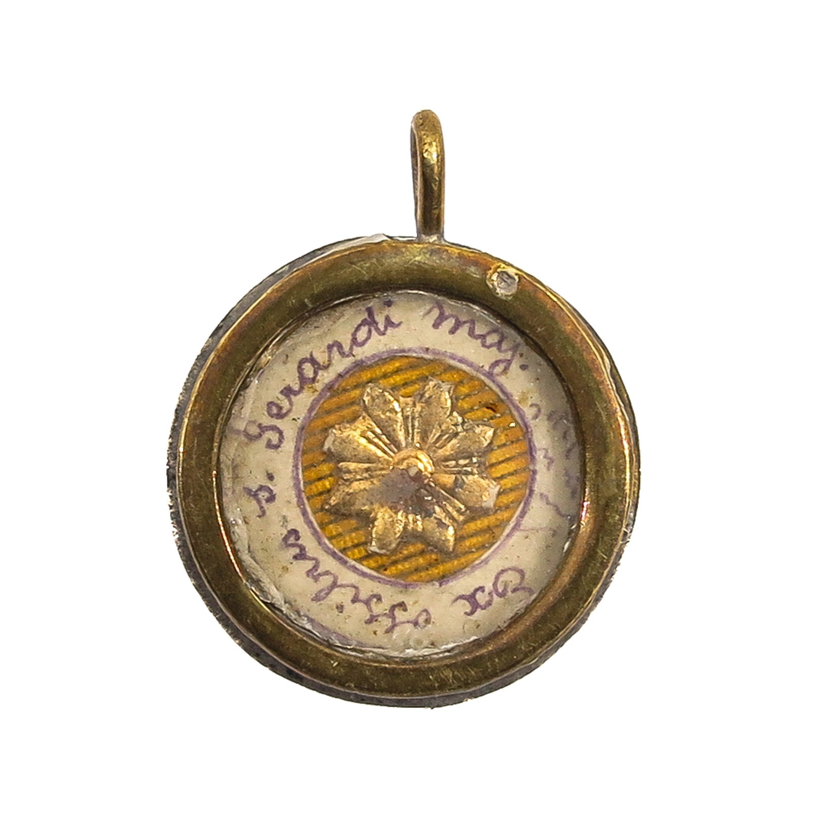Sealed theca: containing a relic of Saint Gerardus Majella (brother, patron of pregnant women and mothers), with certificate, diameter 2 cm., you are purchasing the case, the relics are a gift