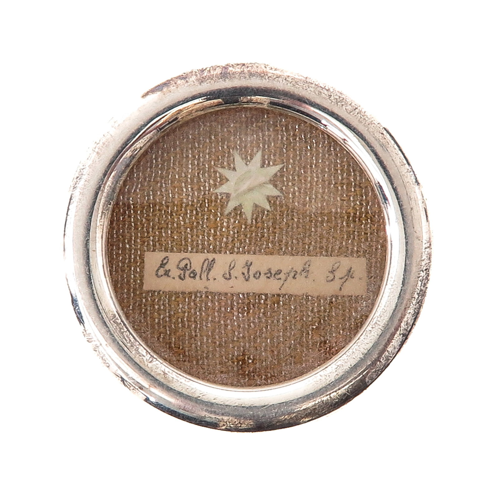 Sealed theca: containing a relic of Saint Joseph, husband of the Blessed Virgin Mary (patron of workers and families), with certificate, diameter 4 cm., you are purchasing the case, the relics are a gift