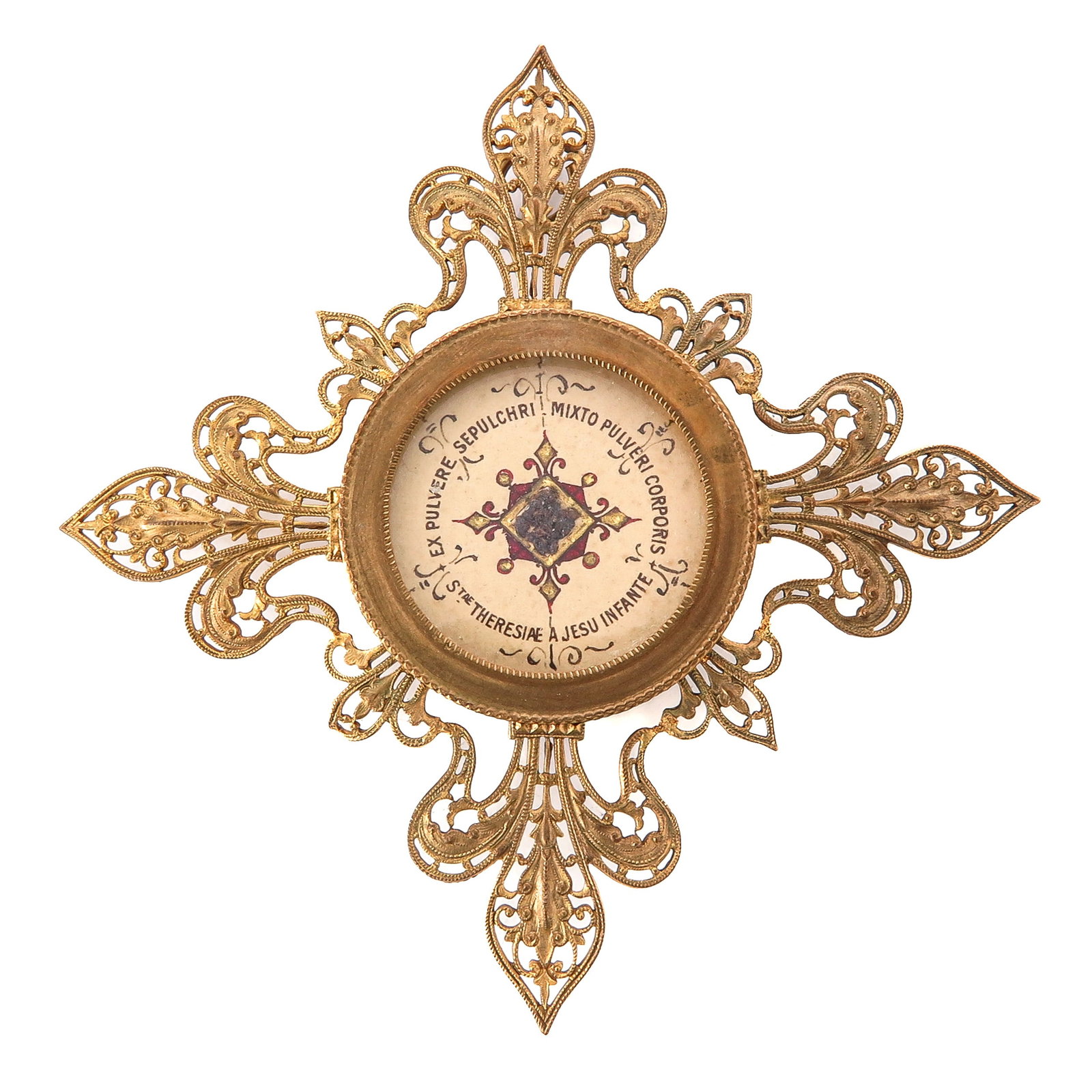 Sealed theca: containing a relic consisting of dust from the tomb, mixed with dust from the body of Saint Thérèse of the Child Jesus (Carmelite nun, patroness of missions, among others), 10.5 cm., you are purchas