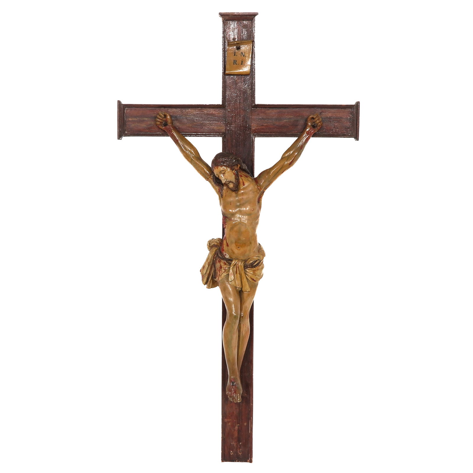 Corpus Christi: polychromed plaster, on a wooden cross, 93 x 176 cm.