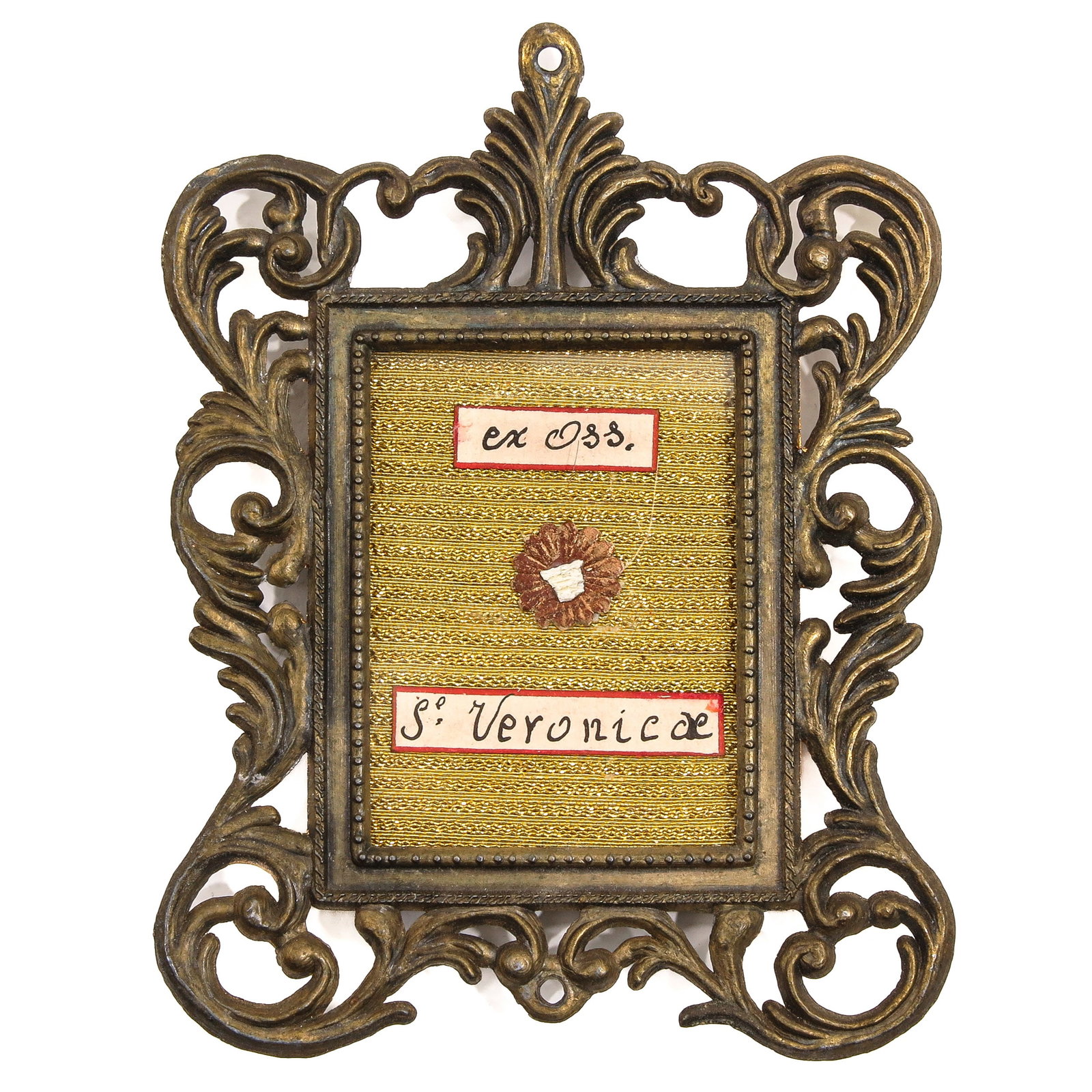 Sealed theca: containing relic of Saint Veronica (patroness of photographers and washerwomen), with certificate, height 10 cm., you are purchasing the reliquary, the relics are a gift
