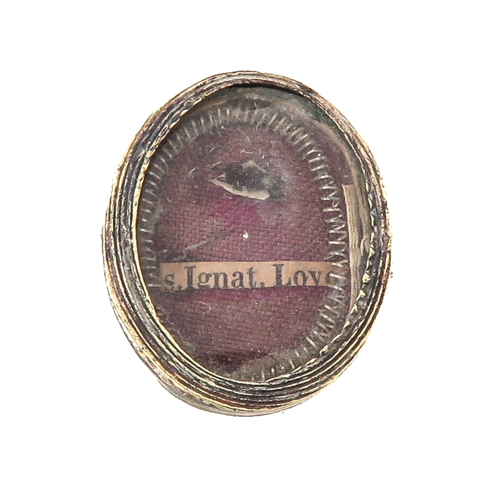 Sealed Theca: containing relic of Saint Ignatius of Loyola (priest, founder of the Jesuits and patron of retreats and spiritual exercises), with certificate, length 2.5 cm., you are buying the case, the relics are 