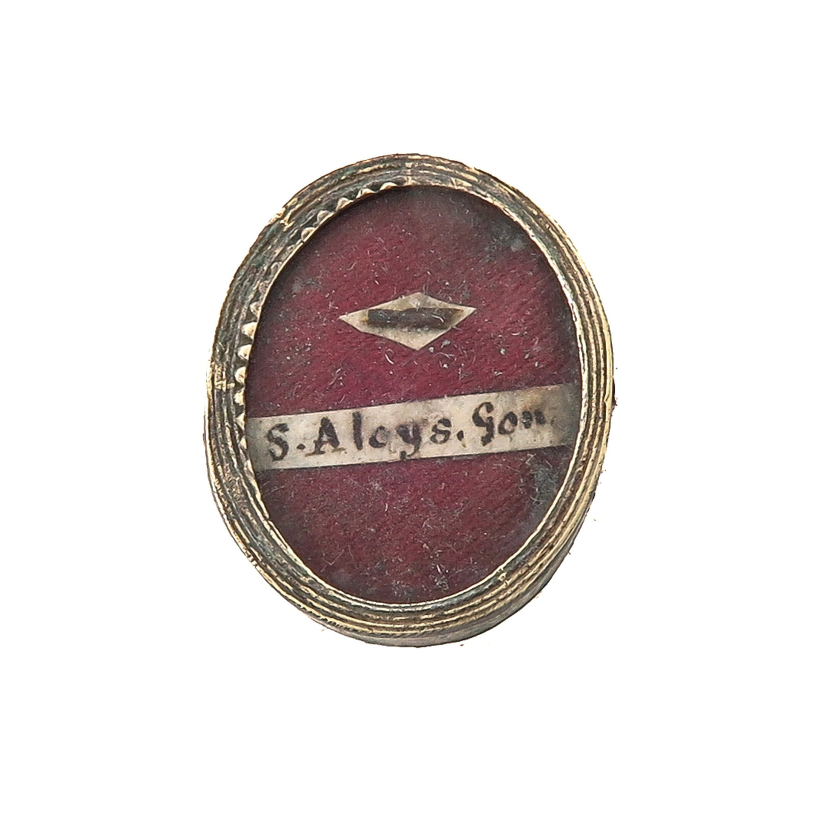 Sealed Theca: containing relic of Saint Aloysius Gonzaga (patron of youth and students), with certificate, length 2.5 cm., you are purchasing the reliquary, the relics are a gift