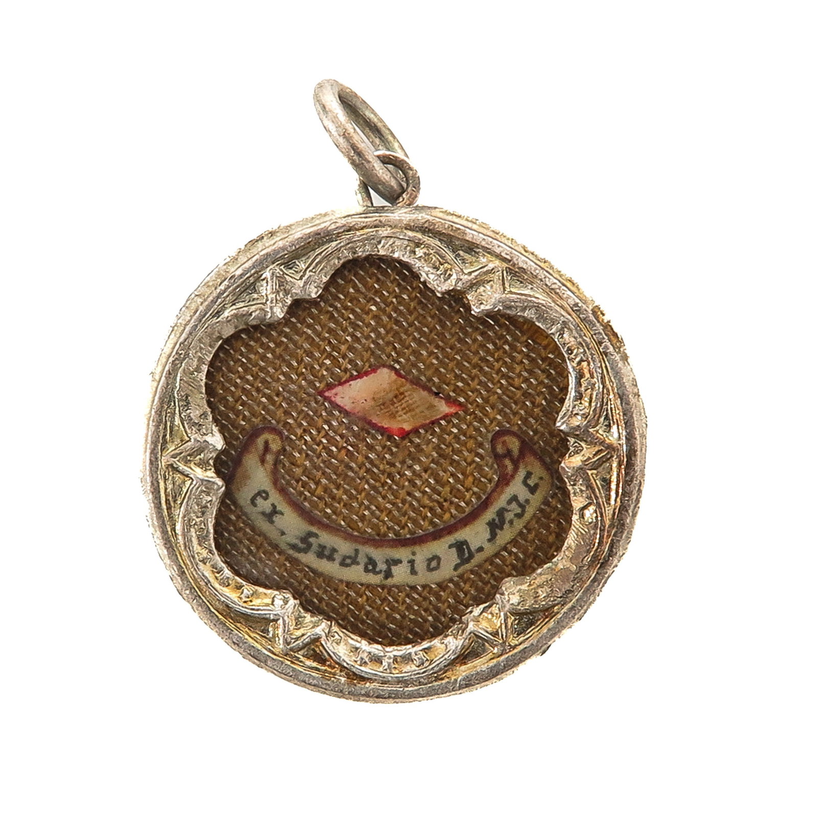 Sealed Theca: containing relic Ex Sudario D.N.J.C. (of the Shroud of Our Lord Jesus Christ), diameter 3.5 cm., you are purchasing the reliquary, the relics are a gift