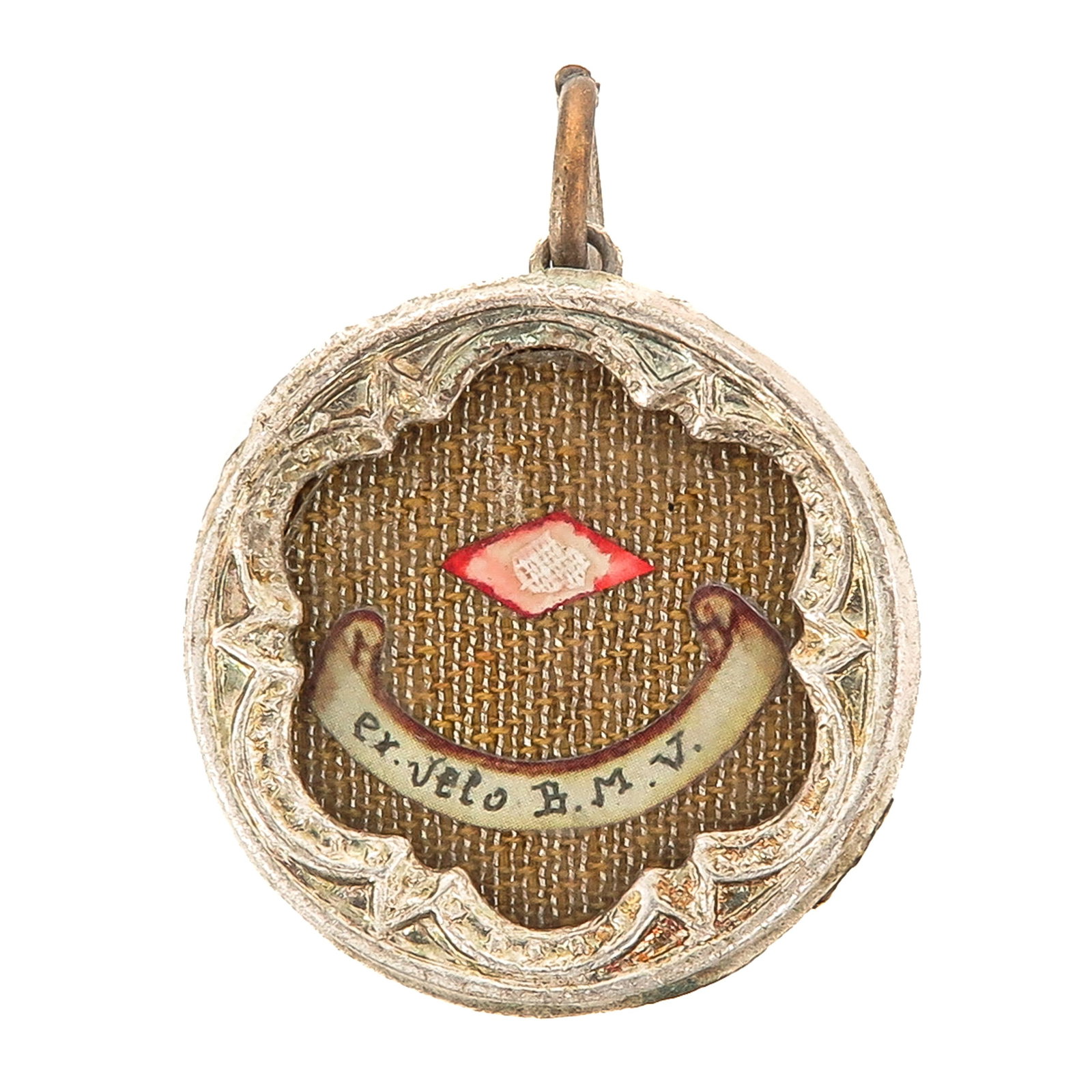 Sealed Theca: containing relic Ex Velo B.M.V. (of the veil of the Blessed Virgin Mary), diameter 3.5 cm., you are buying the case, the relics are a gift