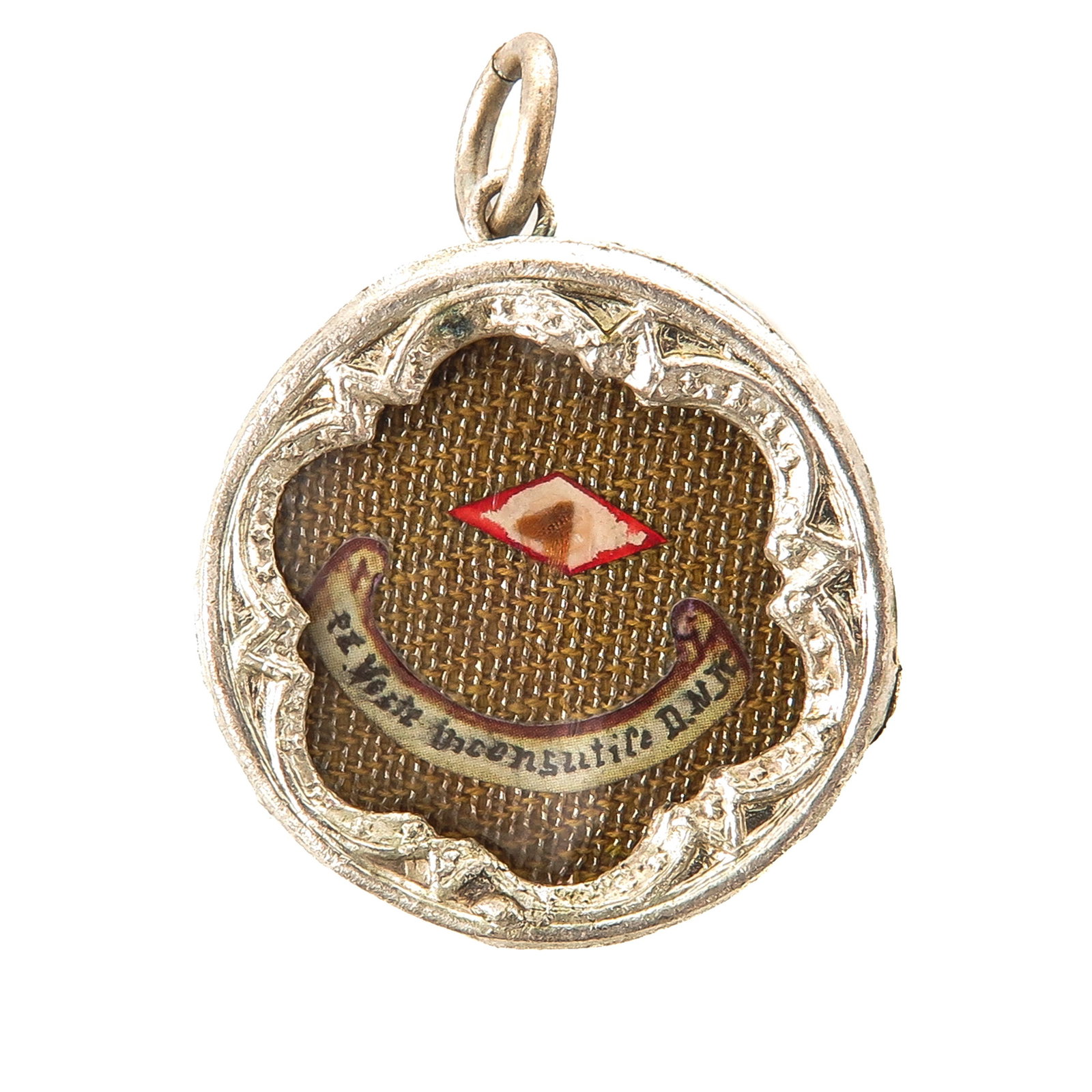 Sealed Theca: containing relic Ex Veste Inconsutile D.N.J.C. (of the seamless robe of Our Lord Jesus Christ), diameter 3.5 cm. You are buying the case, the relics are a gift
