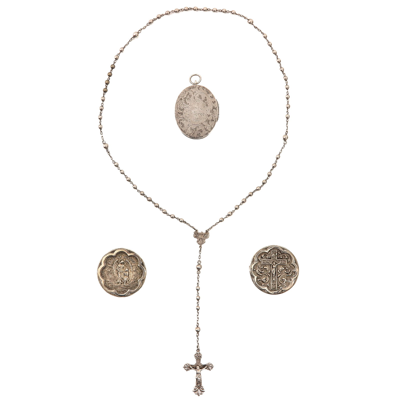 A Collection of Rosaries and Boxes: of 3 rosary boxes and a rosary, incl. silver