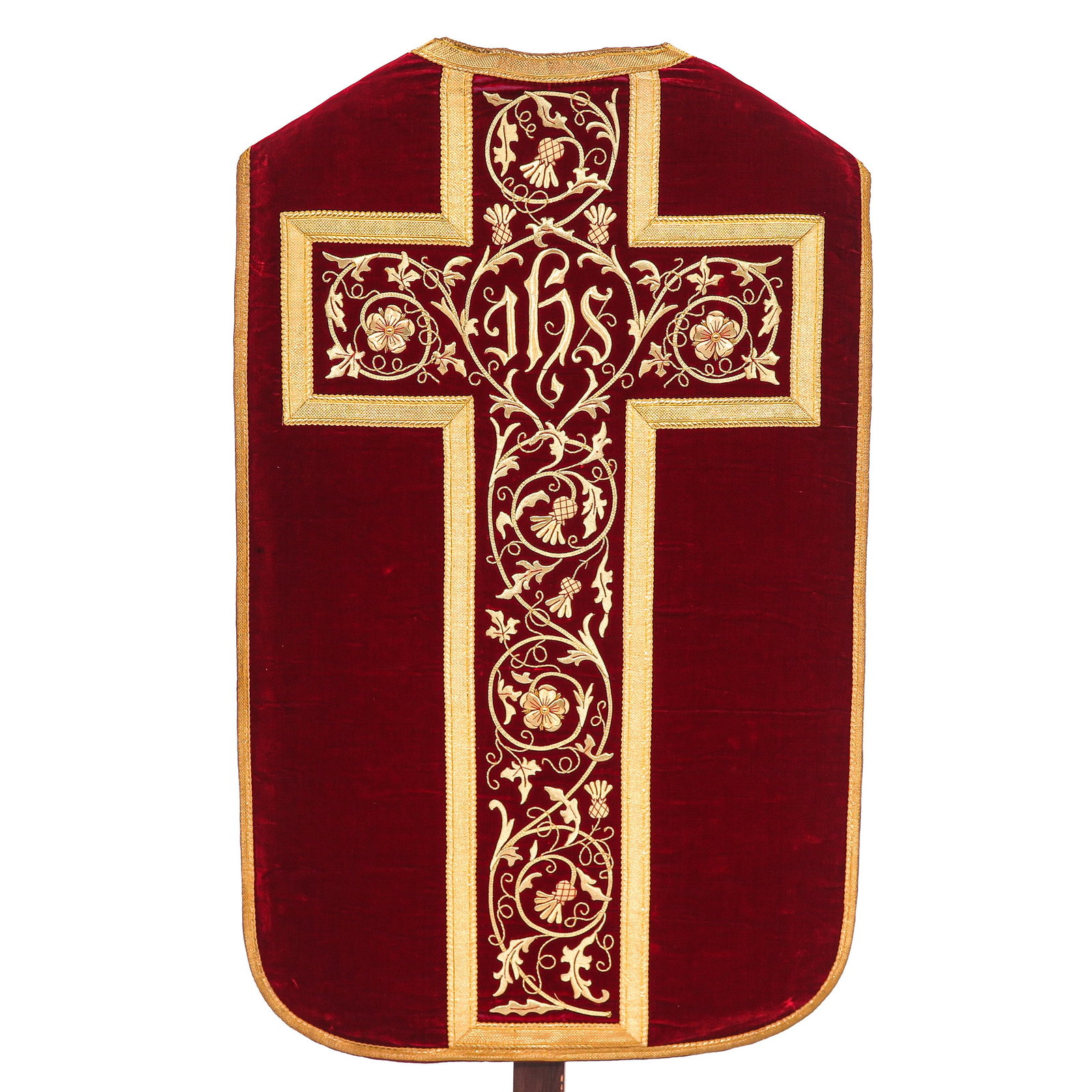 A Fine 18th/19th Chasuble: of velvet, richly embroidered, 18th/19th century