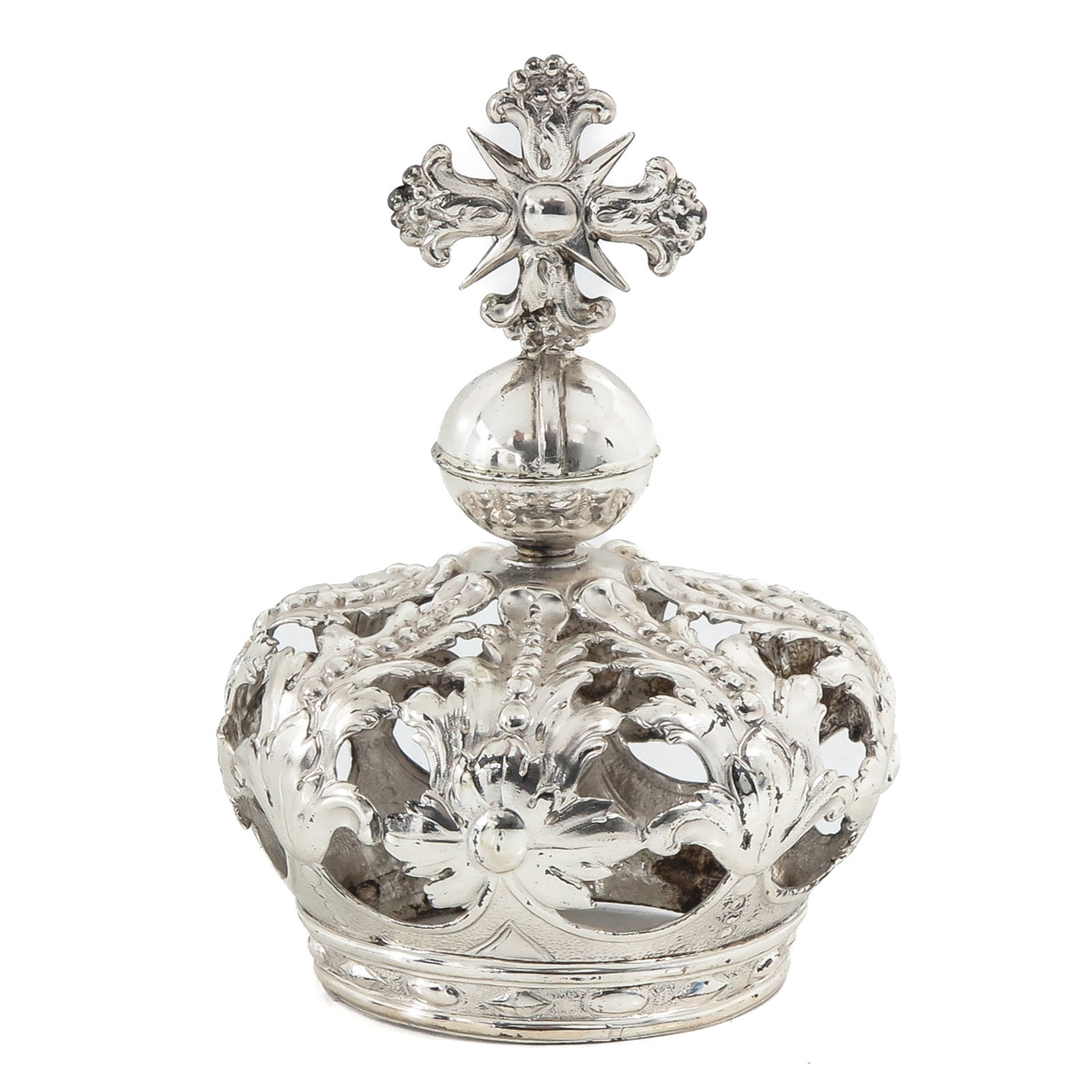 A Silver Votive Crown: silver, with cross finial, height 15 cm.