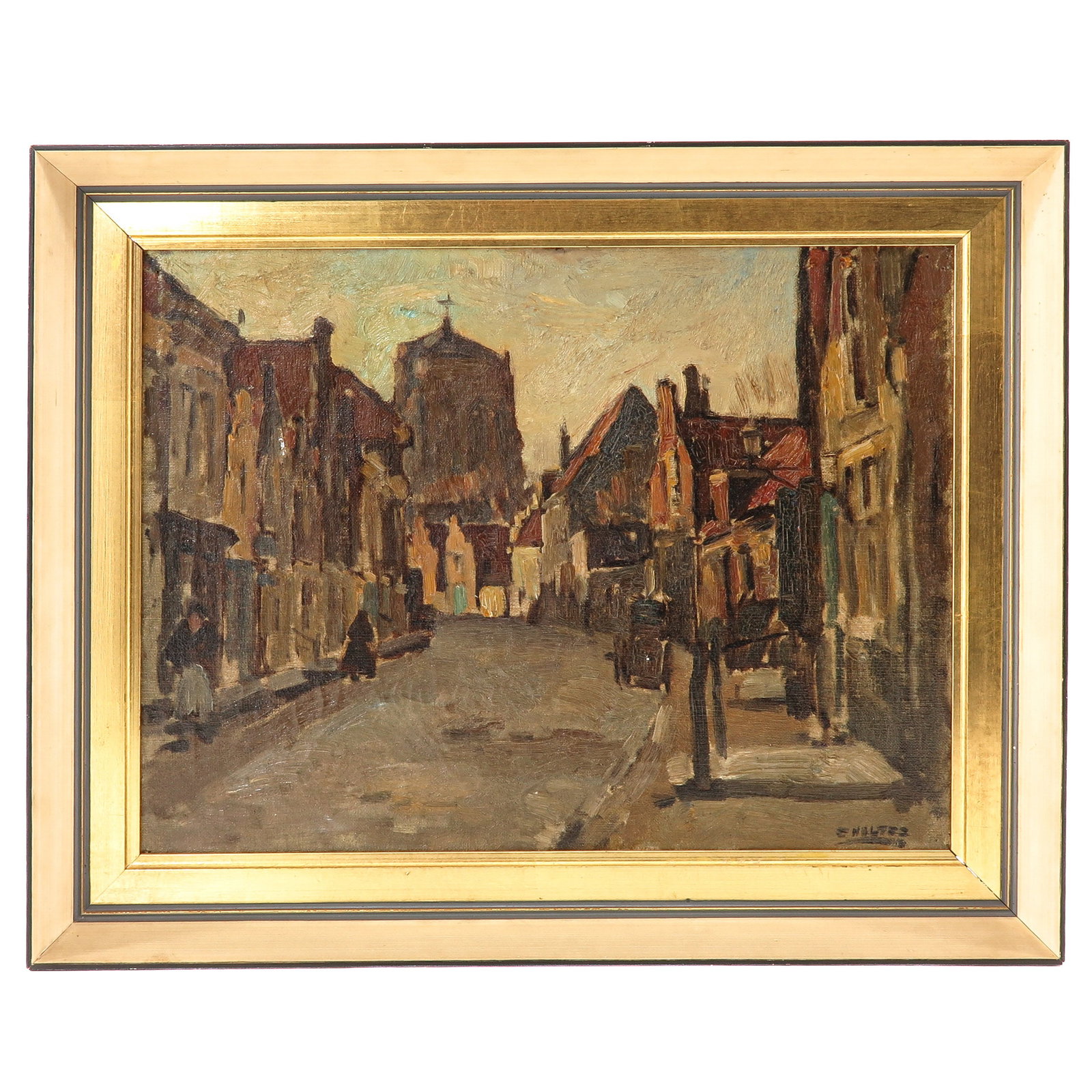 An Oil on Canvas Painting: oil on canvas, depicting Zierikzee, signed, Cor Noltee (1903-1967), 40 x 30 cm.