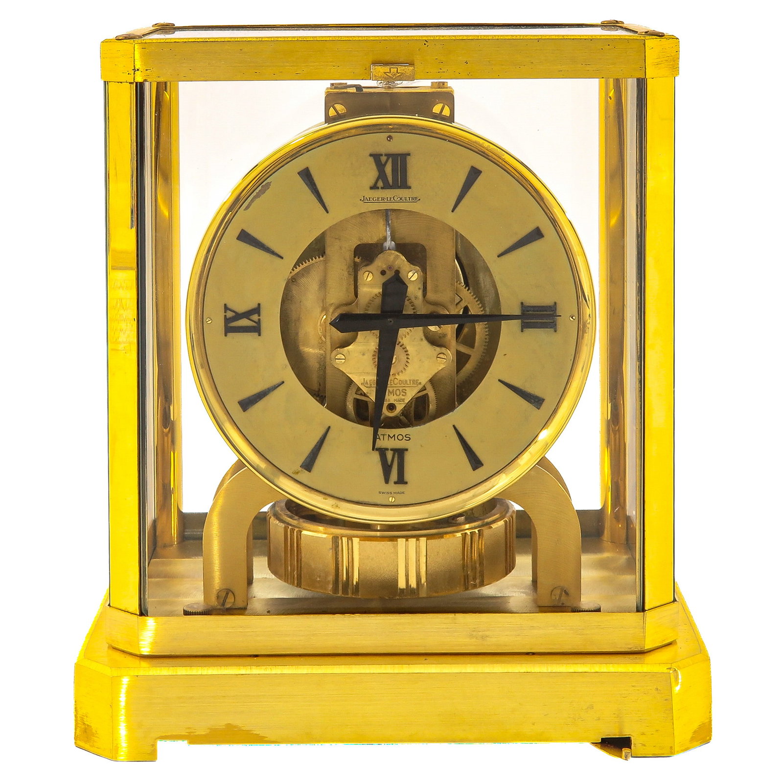 An Atmos Clock: Jaeger- LeCoultre, gilt brass, height 24 cm.