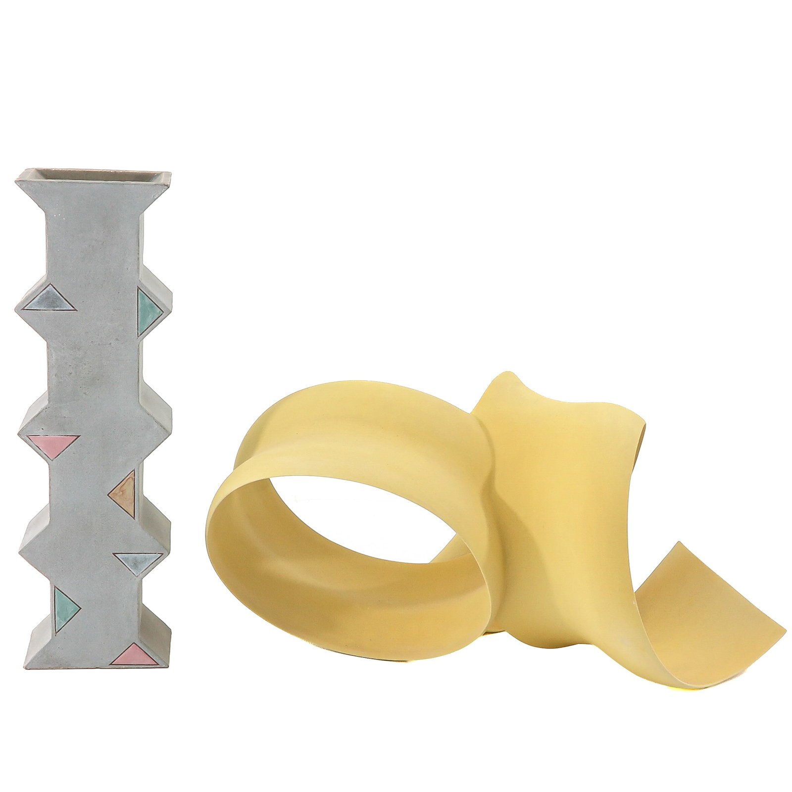 A Lot of Works of Art: consisting of a yellow ceramic sculpture by Wouter Dam and an object by Yvonne Kleinveld, tallest 37 cm.