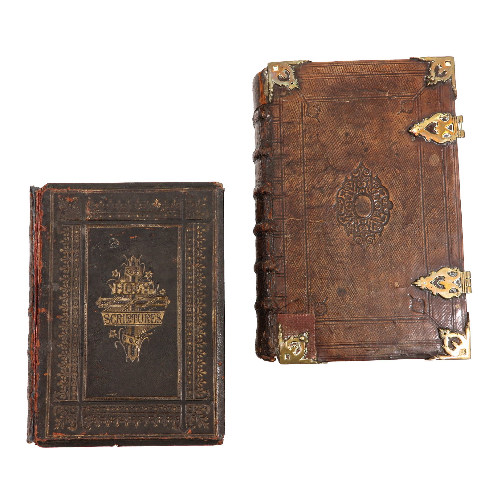 A Lot of 2 Bibles: consisting of 2 bibles, including brass corner pieces and clasps