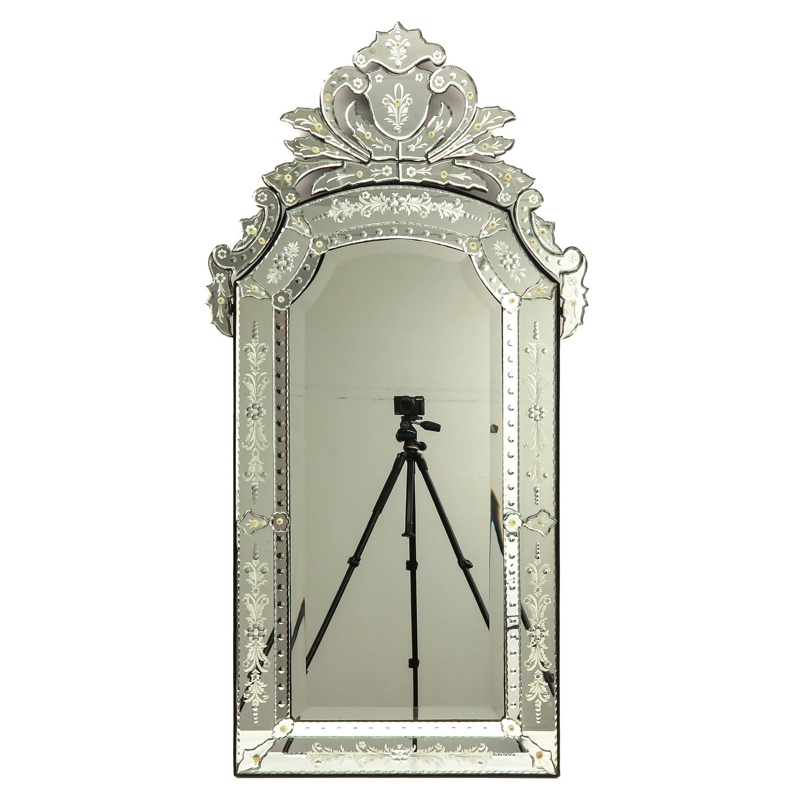 A Wall Mirror: Venice, decorated with flower and leaf motifs, 72 x 141 cm.