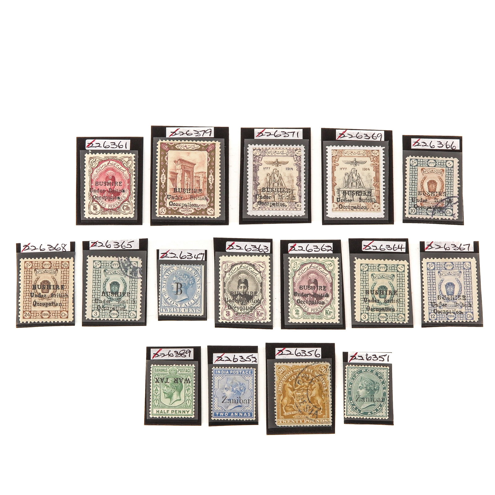A Collection of Stamps: consisting of a collection of stamps, including Zanzibar, Bushire and Bahamas, partly unused