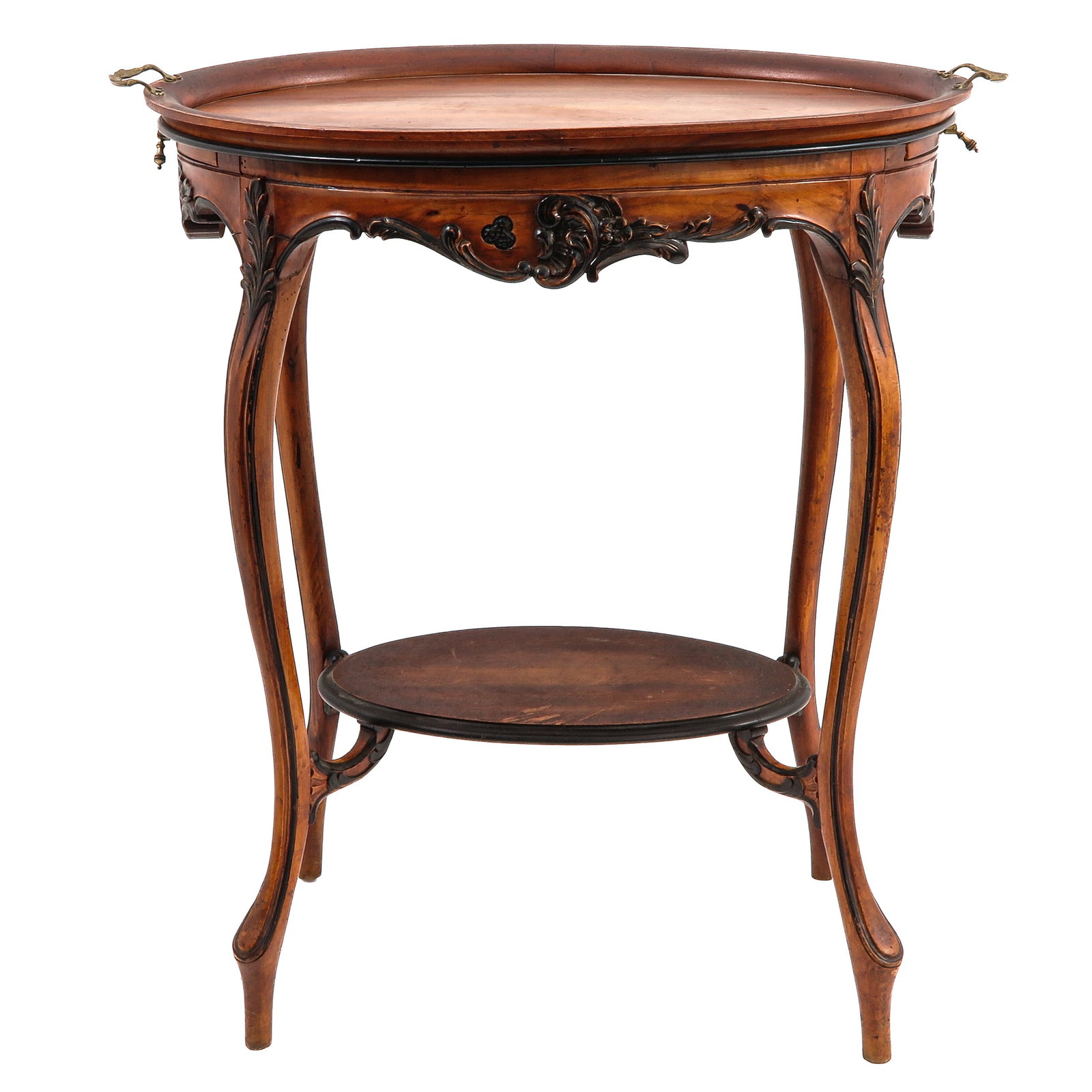 A Tea Table: finely carved, with removable tray, 113 x 77 x 48 cm.