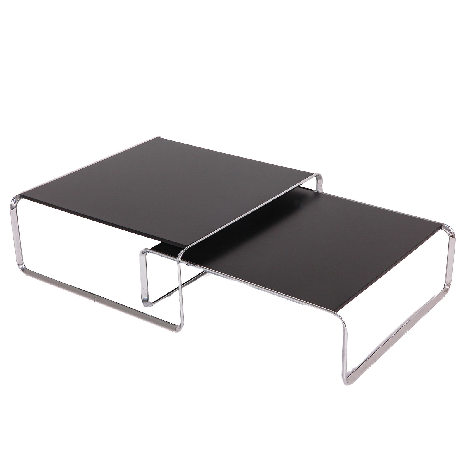 A Lot of 2 Side Tables: consisting of 2 side tables, Tecta, with black top and chrome-plated metal frame, largest 86 x 30 x 80 cm.