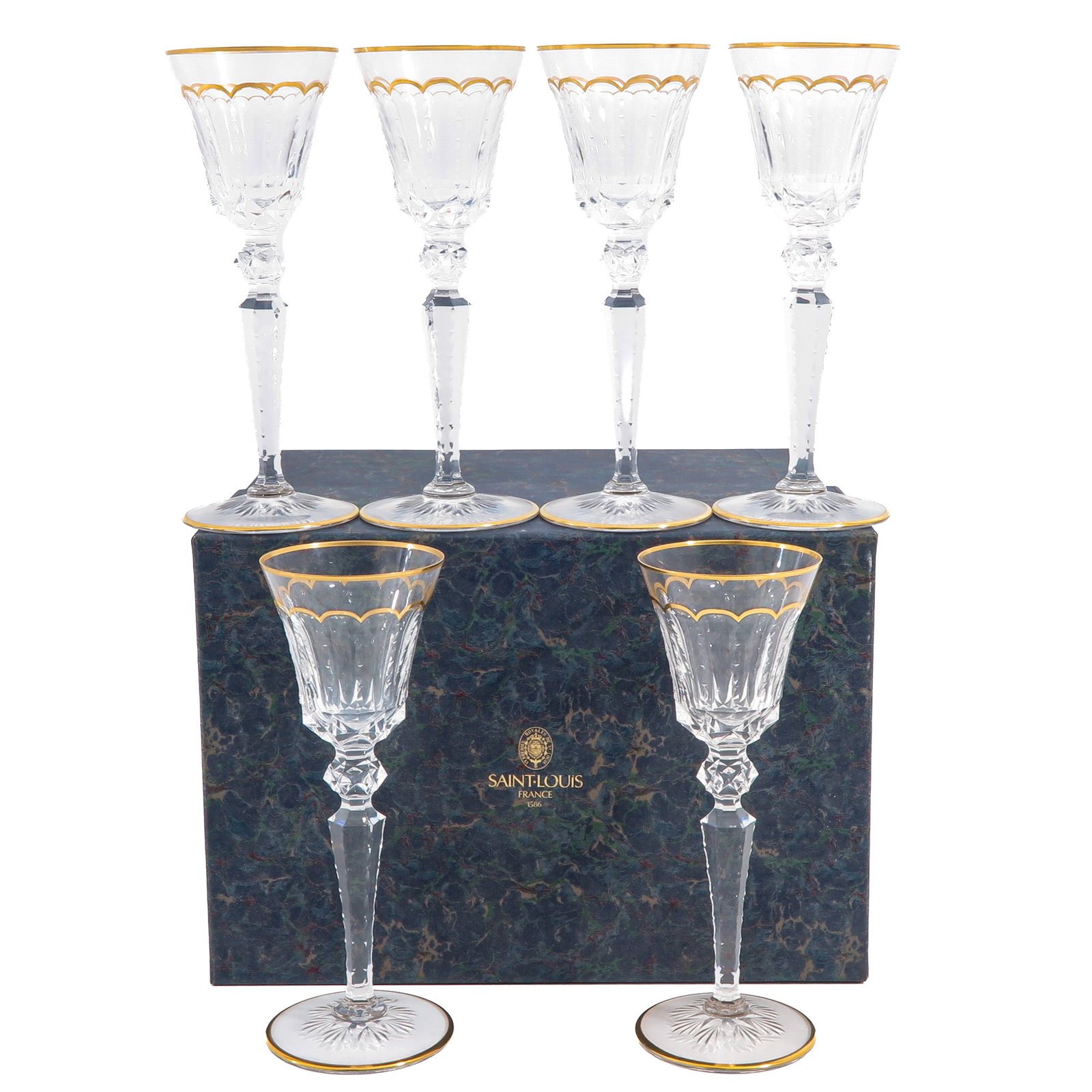 A Set of 6 Saint Louis Excellence Wine Glasses: consisting of 6 Saint Louis Excellence crystal wine glasses, height 25 cm.