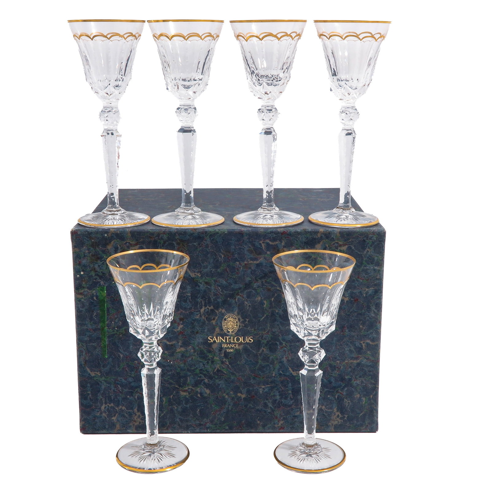 A Set of 6 Saint Louis Excellence Wine Glasses: consisting of 6 Saint Louis Excellence crystal wine glasses, height 22 cm.