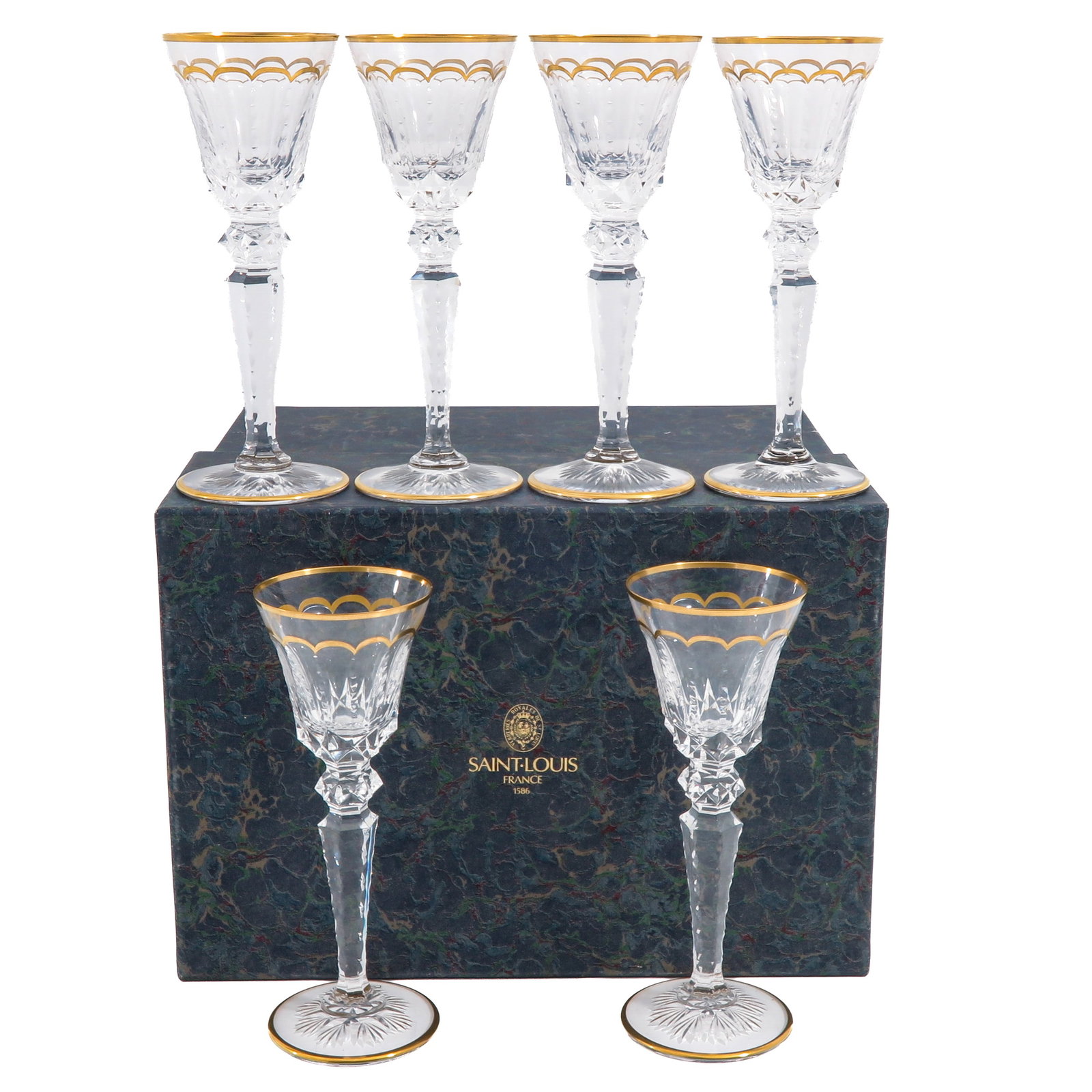 A Set of 6 Saint Louis Excellence Wine Glasses: consisting of 6 Saint Louis Excellence crystal wine glasses, height 21 cm.
