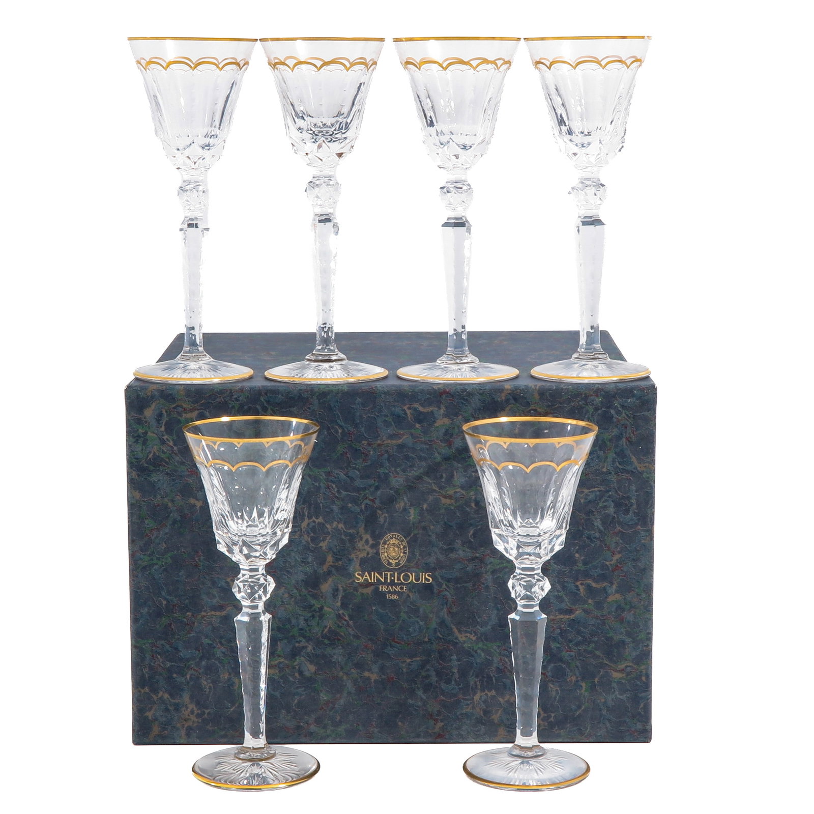 A Set of 6 Saint Louis Excellence Wine Glasses: consisting of 6 Saint Louis Excellence crystal wine glasses, height 22 cm.