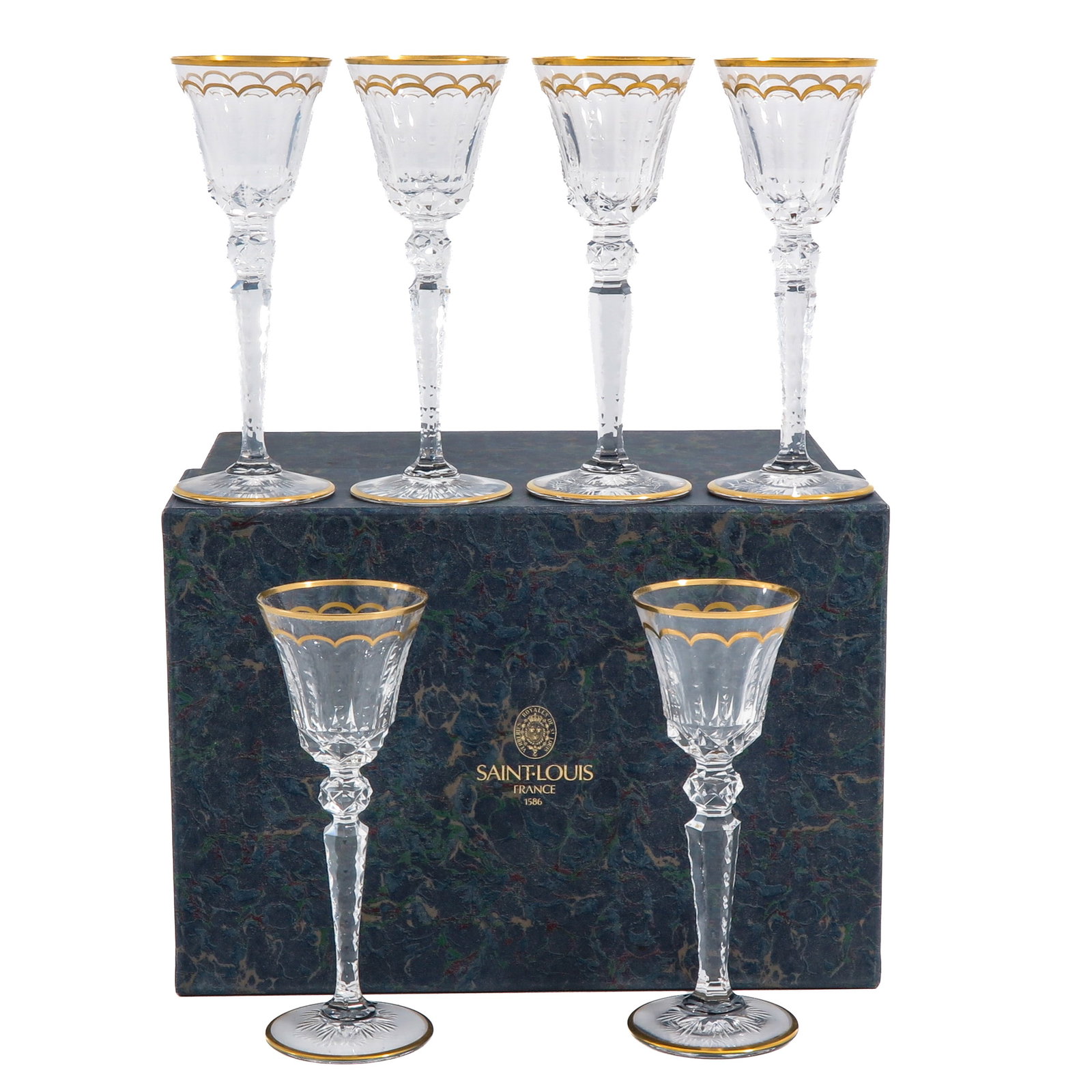 A Set of 6 Saint Louis Excellence Wine Glasses: consisting of 6 Saint Louis Excellence crystal wine glasses, height 19 cm.