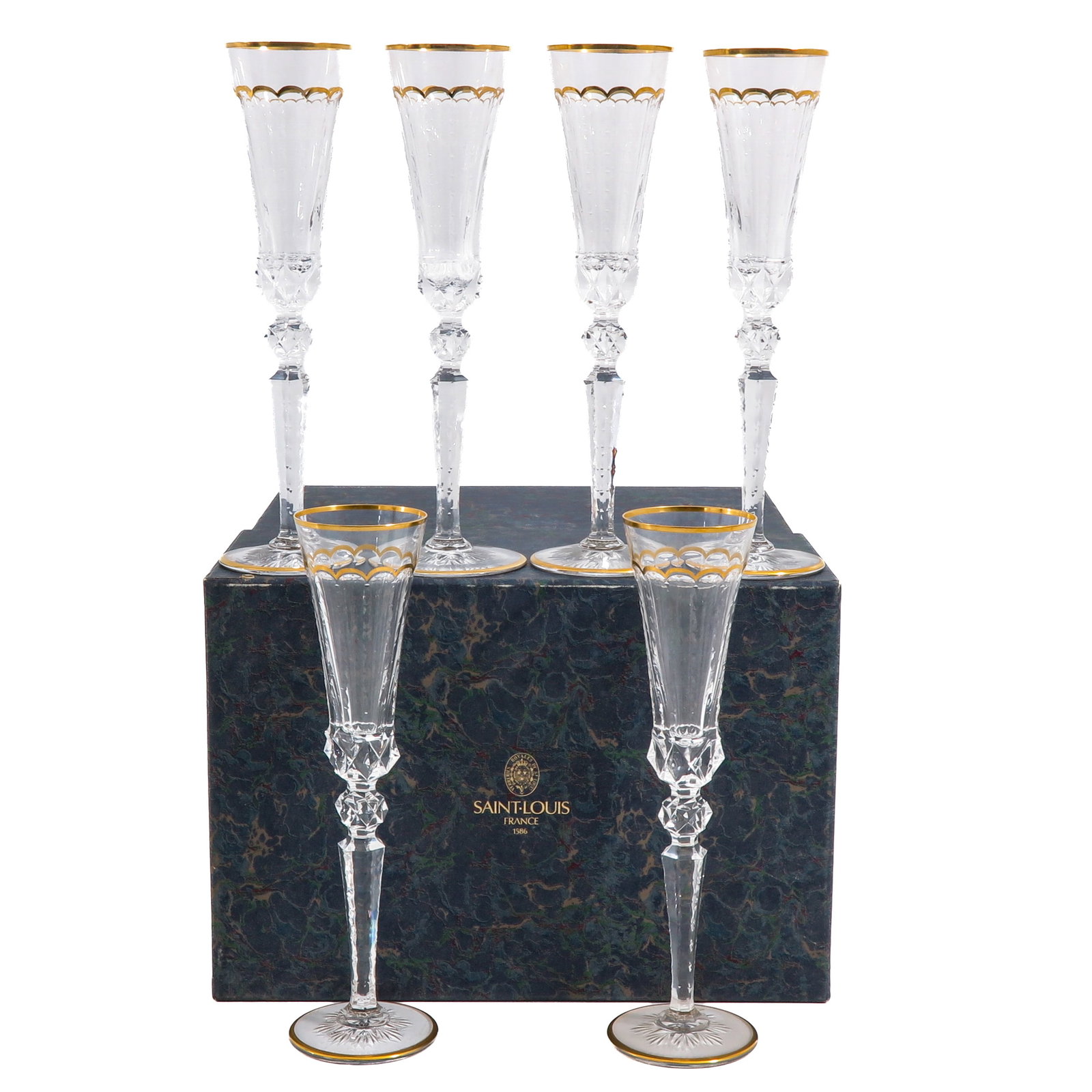 A Set of 6 Saint Louis Excellence Wine Glasses: consisting of 6 Saint Louis Excellence crystal wine glasses, height 27 cm.