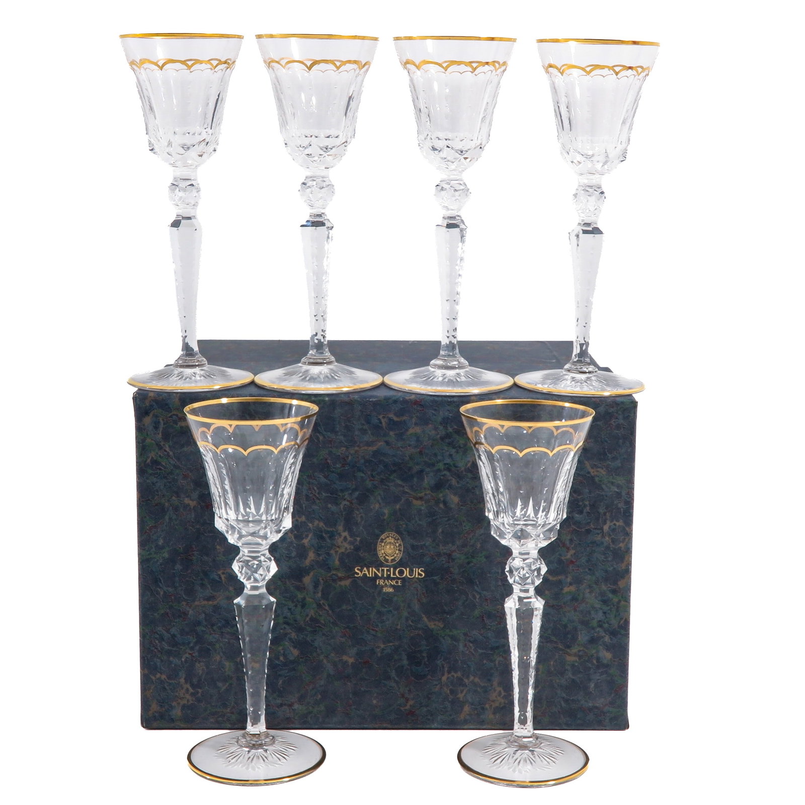 A Set of 6 Saint Louis Excellence Wine Glasses: consisting of 6 Saint Louis Excellence crystal wine glasses, height 25 cm.