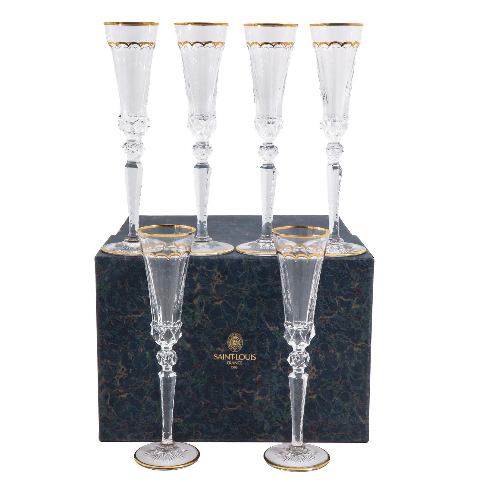 A Set of 6 Saint Louis Excellence Wine Glasses: consisting of 6 Saint Louis Excellence crystal wine glasses, height 27 cm.