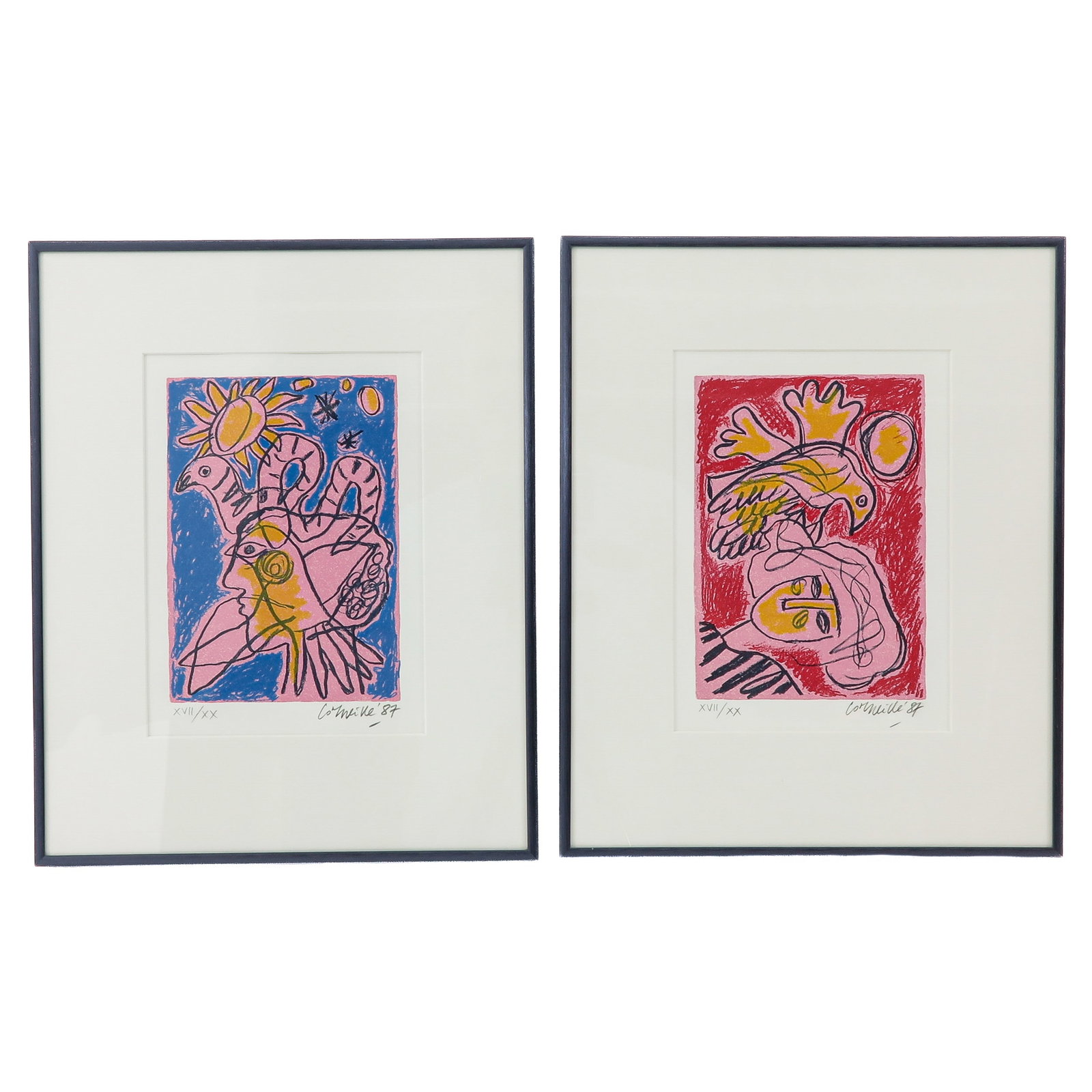 A Lot of 2 Screenprints by Corneille: consisting of 2 screenprints by Corneille, including Allegro II, both signed and numbered XVII/XX, 18 x 25 cm.