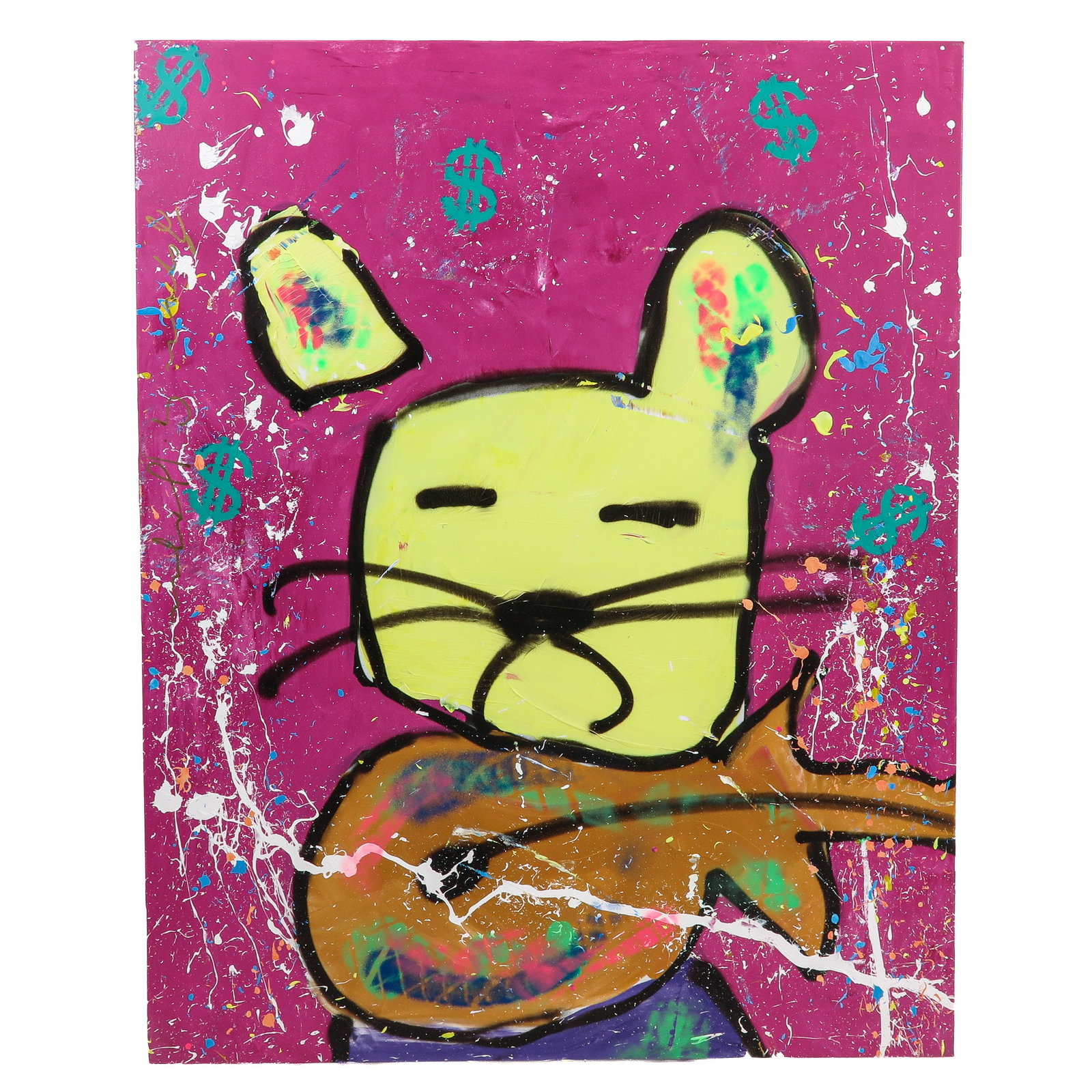 An Espen Greger Hagen Work: oil on canvas, signed Espen Greger Hagen (1964 - 2008), with pop art depiction of a rabbit with dollar signs, 100 x 125 cm.