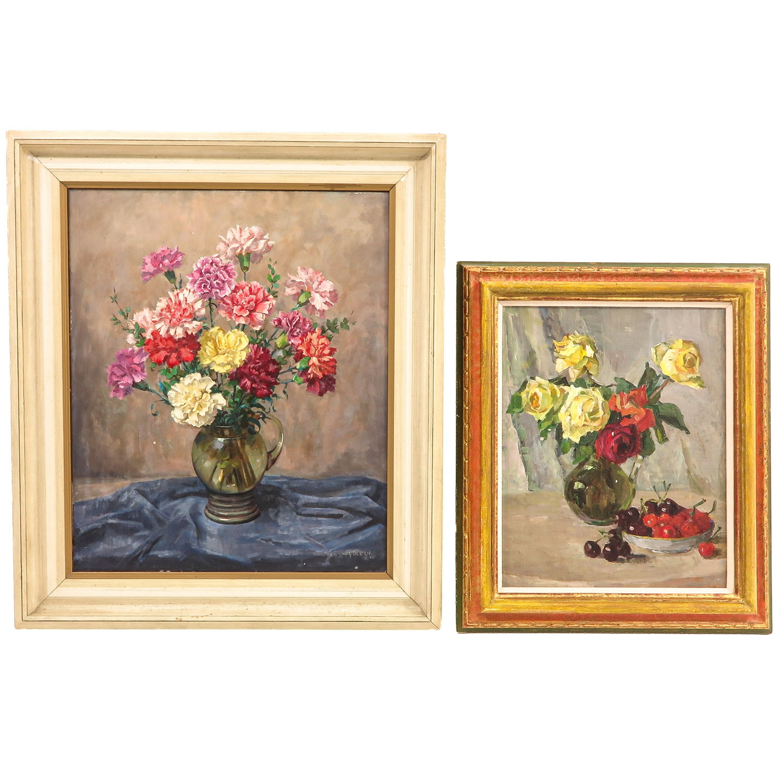 A Lot of 2 Paintings: consisting of 2 paintings with floral still lifes, including signed Hugo Berten (1894 - 1959), 50 x 60 cm.