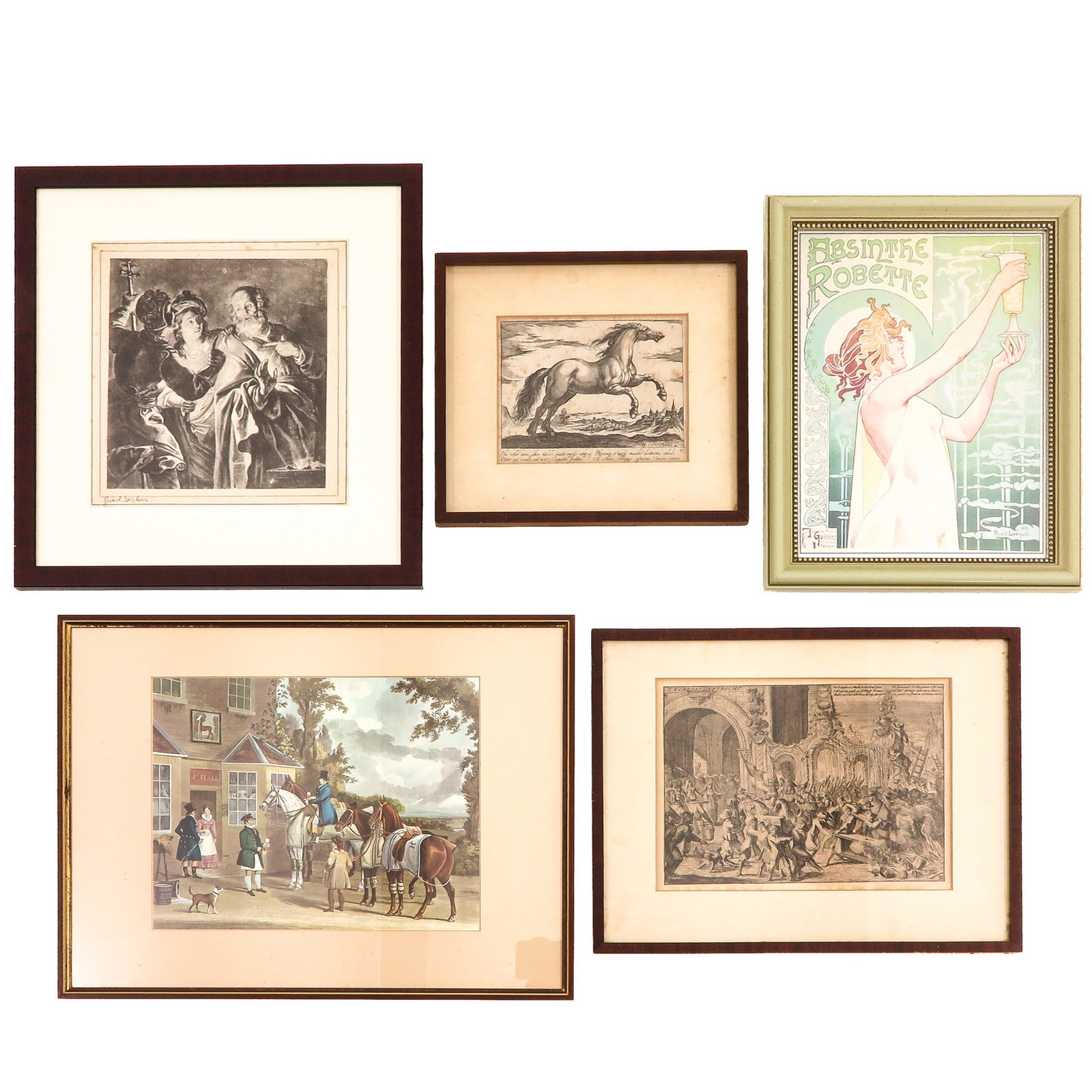 A Group of Art Work: consisting of 5 various framed prints and engravings, including signed Gerard Seghers, 20 x 22 cm.