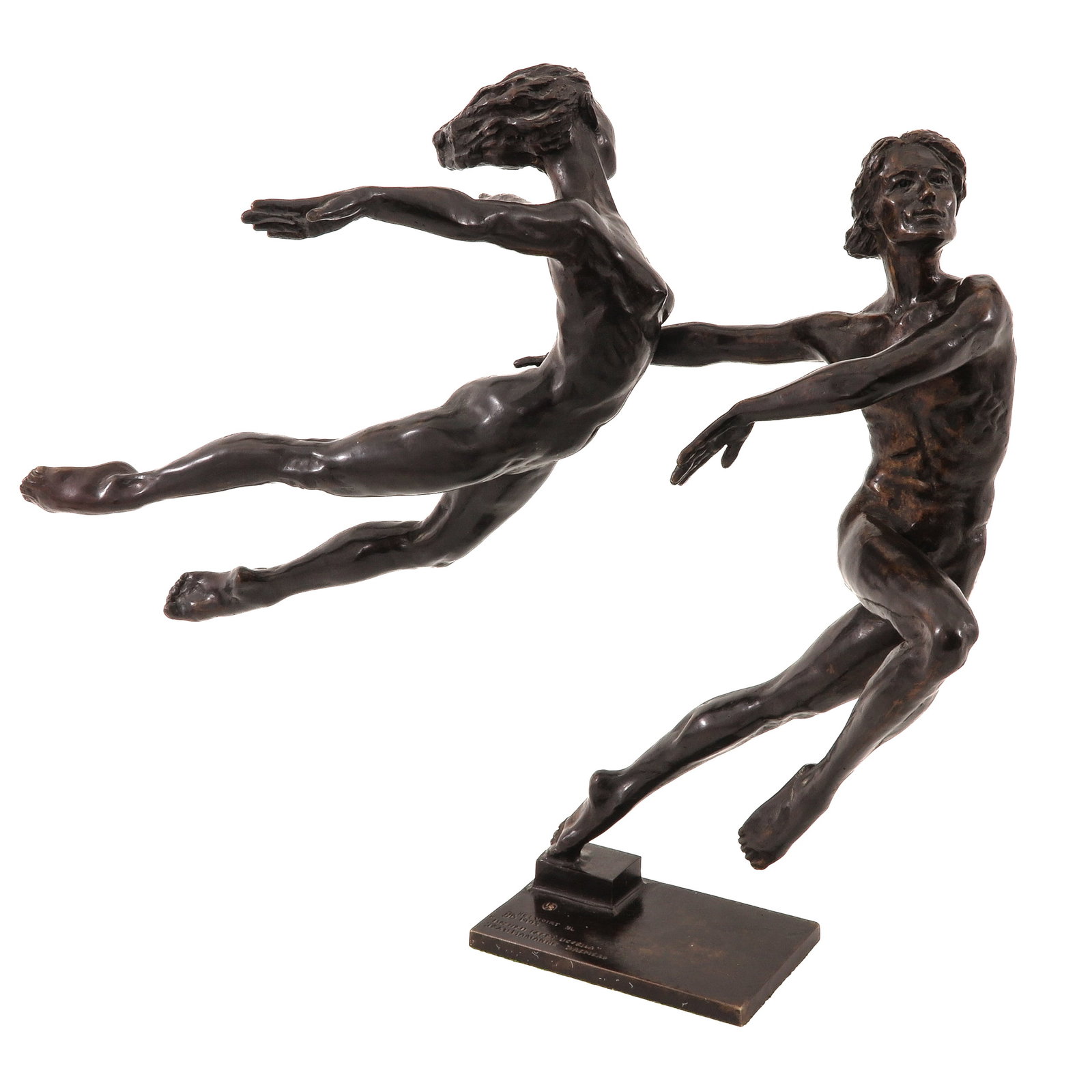 A Bronze Sculpture: bronze, signed Jean Marianne Bremers, depicting 2 dancing figures, height 56 cm., with original papers