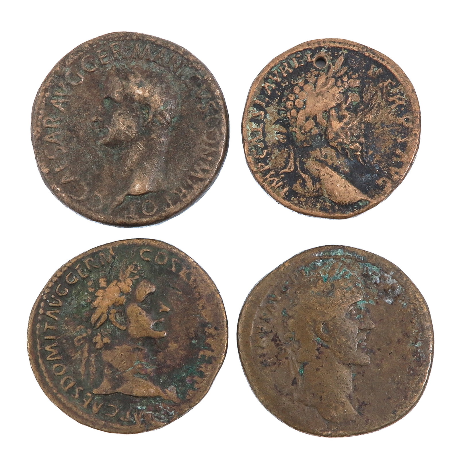 A Collection of Roman Coins: consisting of 4 Roman bronze coins, diameter 3 cm.