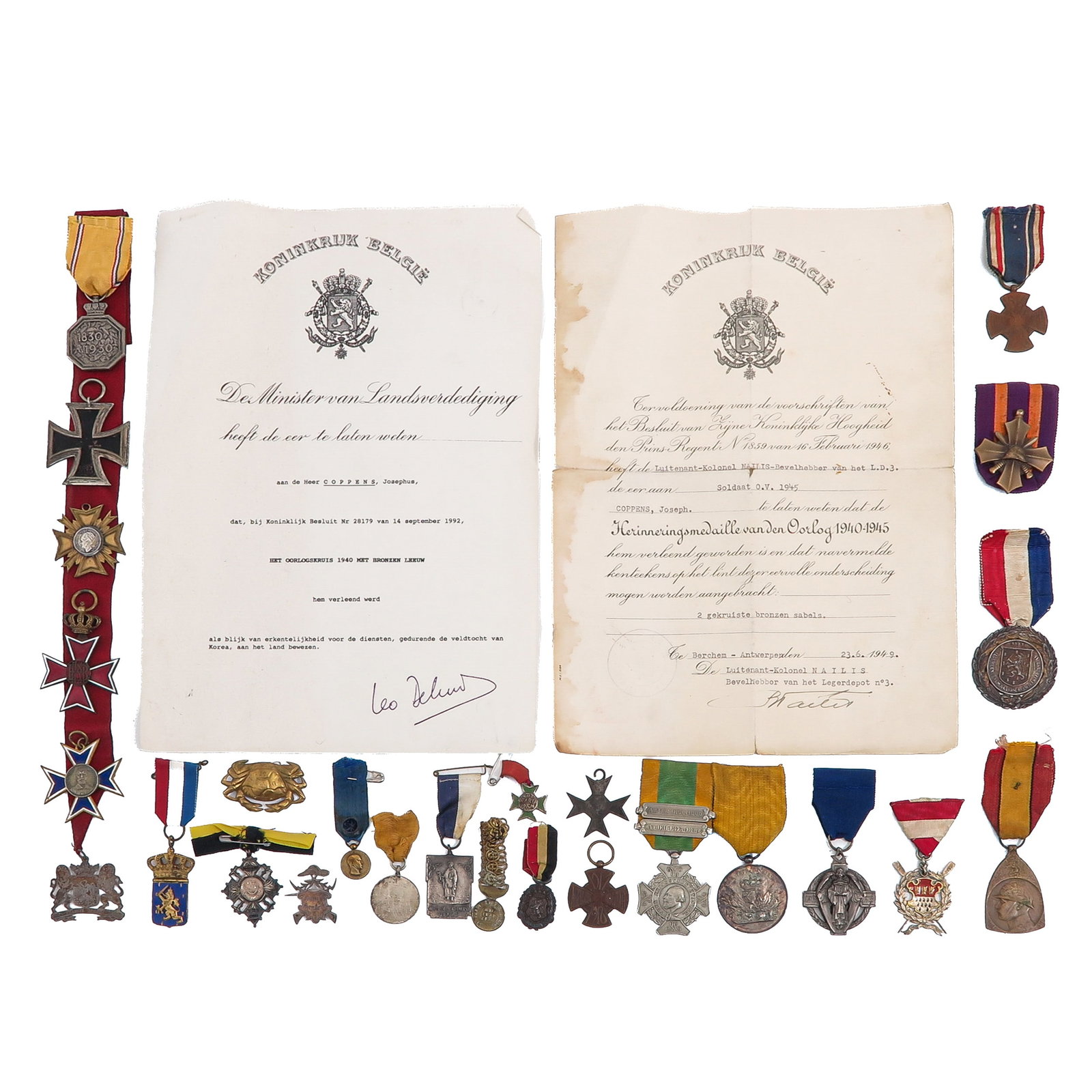 A Collection of Medals: consisting of a collection of medals and accompanying certificates, including WWI