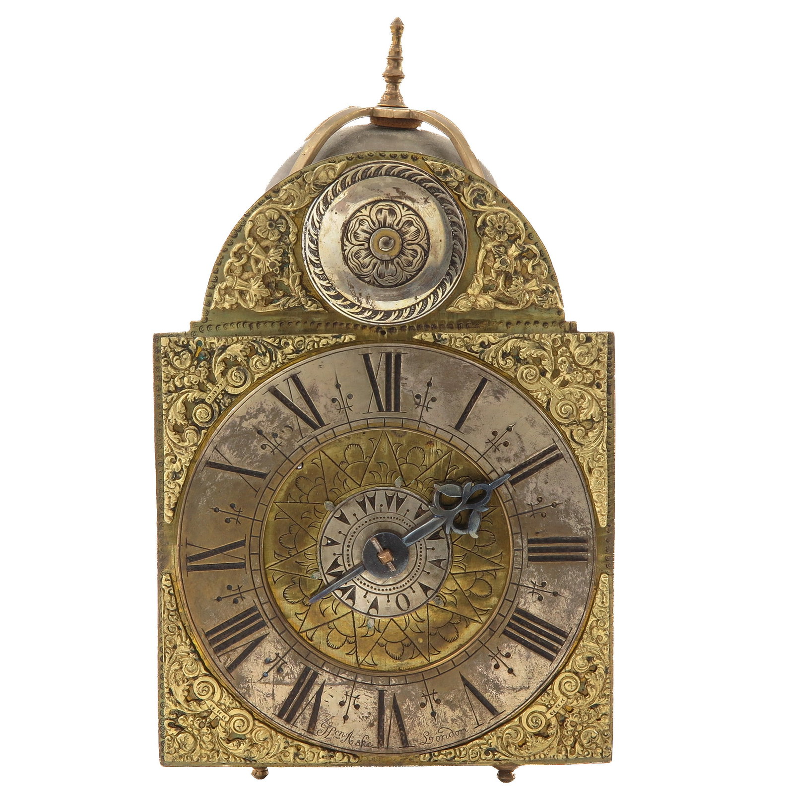 A Miniature Lantern Clock: 18th century, with going and alarm, signed Henry Aske, London; Henry Aske was the master of George Graham, height 23 cm.