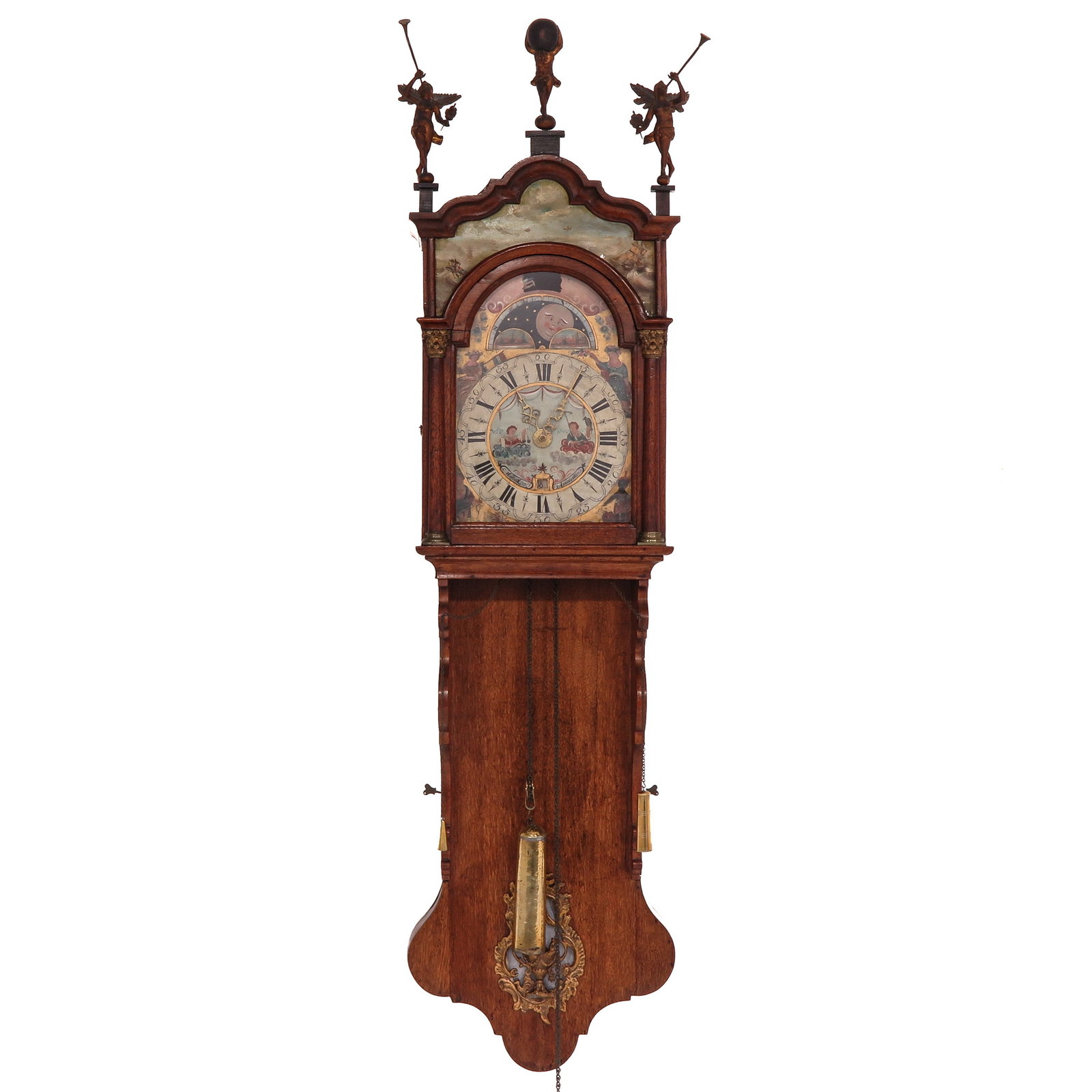 A Dutch Wall Clock: Friesland, 19th century, with Amsterdam hood mechanism & date, height 166 cm.