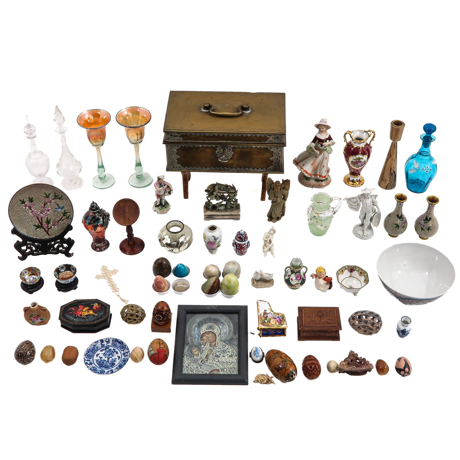 A Diverse Collection of Items: consisting of a diverse collection of art and antique objects, including glassware, porcelain and curiosities