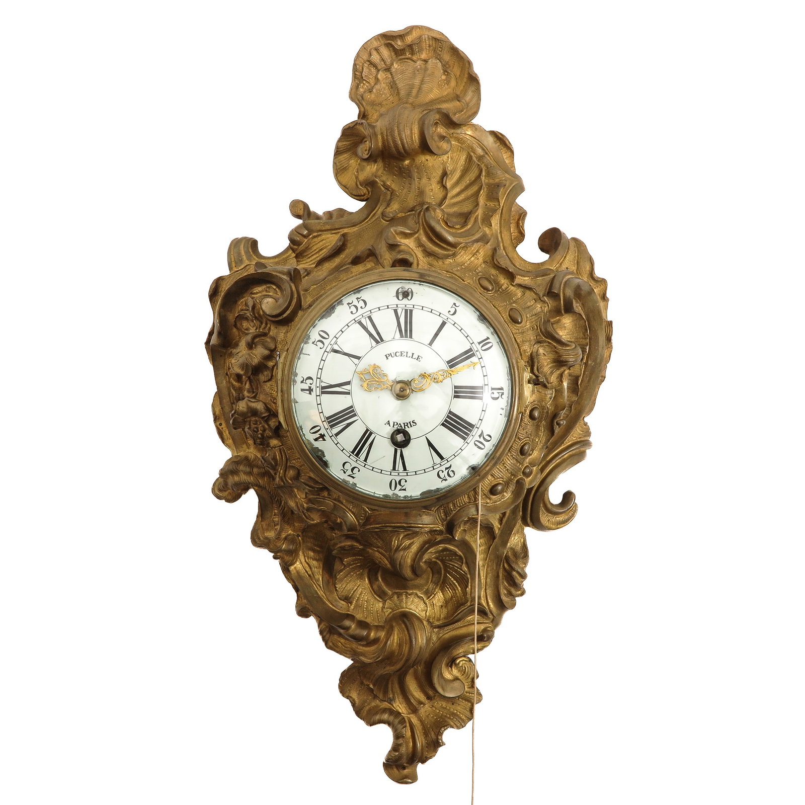 A Cartel d Alcove: fire-gilt bronze, Louis XV, signed Pucelle a Paris, 1760, height 53 cm.